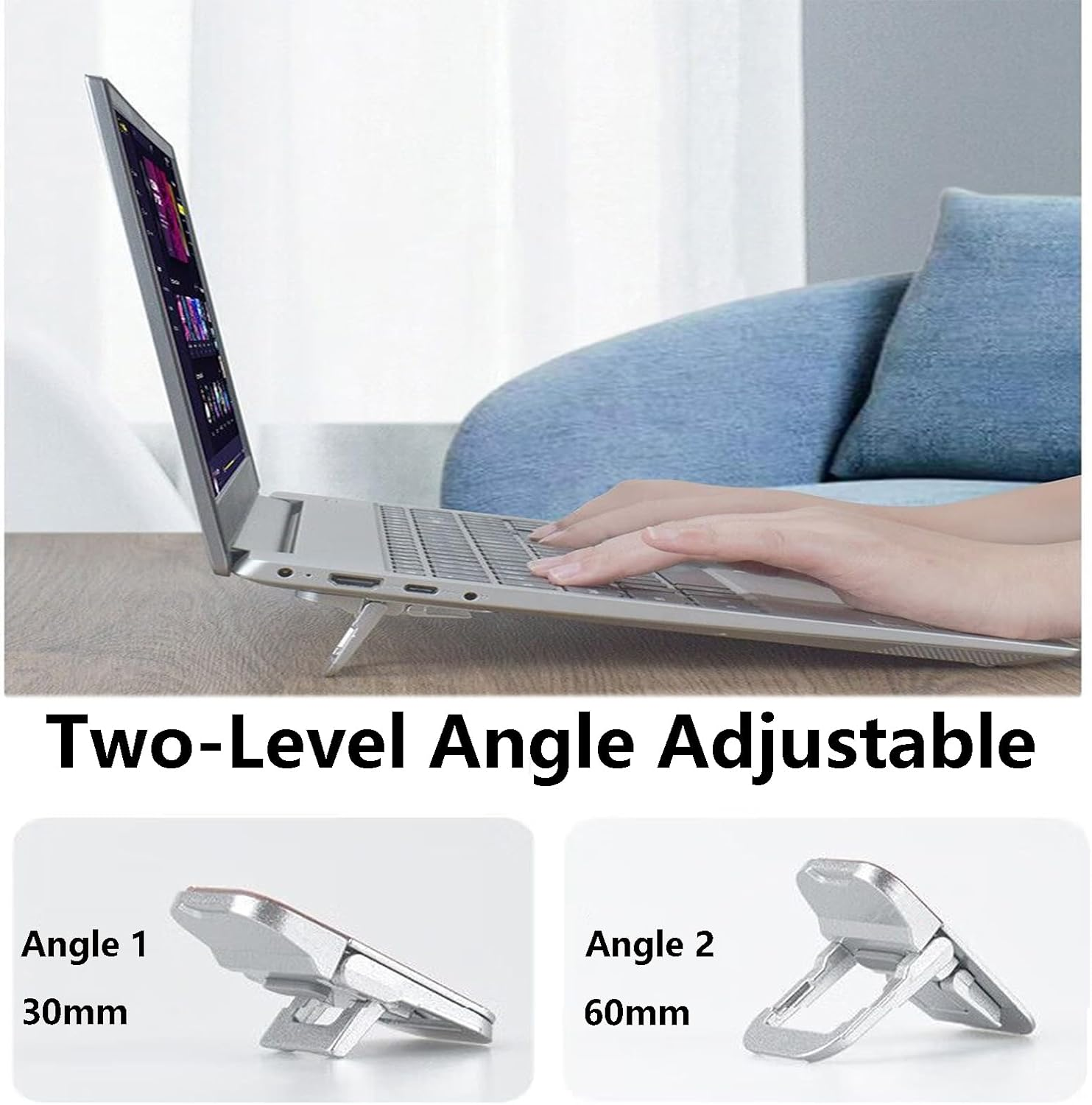 Meagtlva Foldable Laptop Stand,2Pcs Alloy Portable Keyboard Riser with 2 Adjustable,Self-Adhesive Invisible Notebook Holder, Mini Computer Keyboard Lift Stand for Desk (Sliver, 2 Adjustable Angles) image number 3