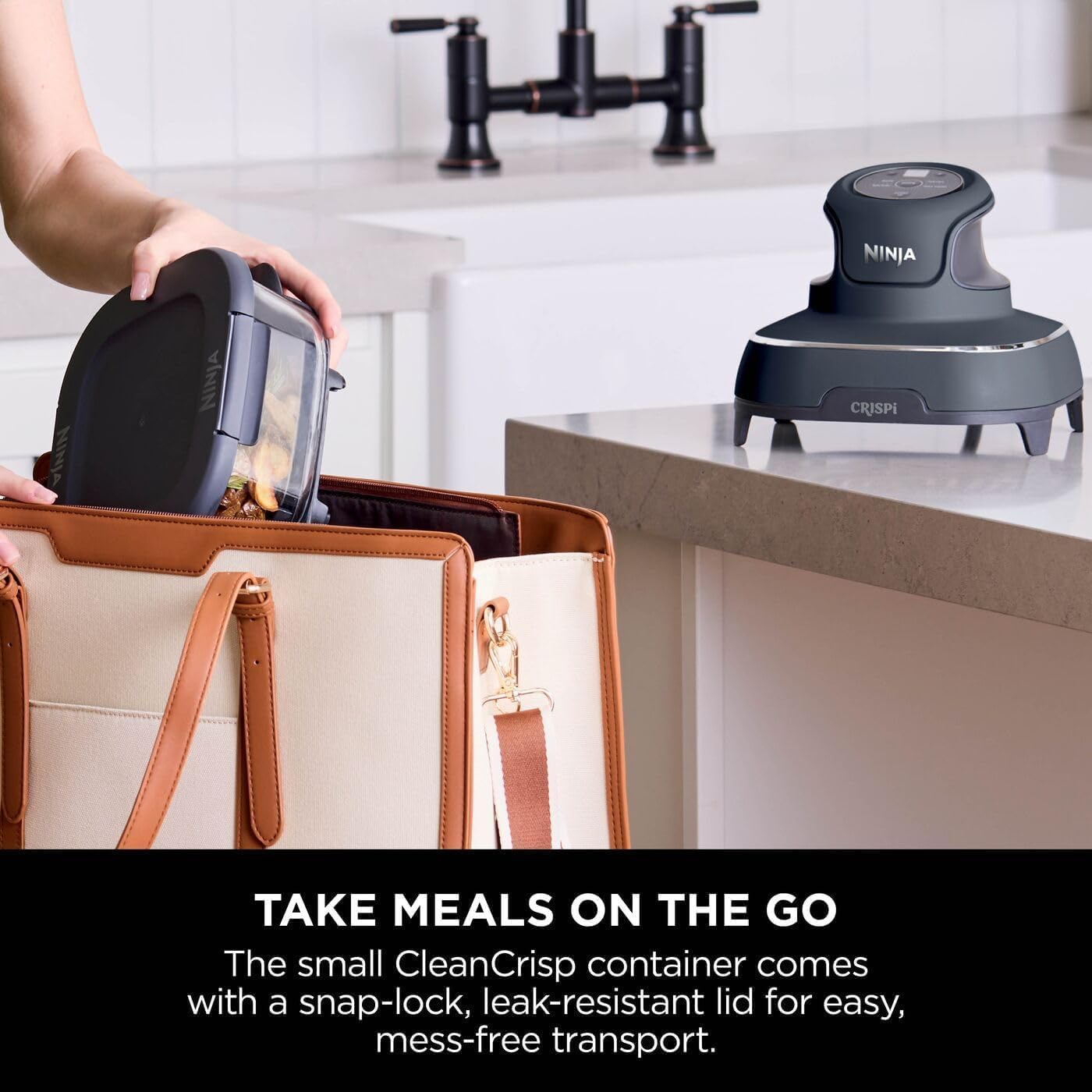 Ninja Crispi&trade; 4-In-1 Portable Glass Air Fryer, Cleancrisp&trade; Glassware, 4-In-1 Functionality, Thermal Shock Resistant, Leak-Proof Lids, Fixed Heat Protection, FN101GYANZ, Cyberspace