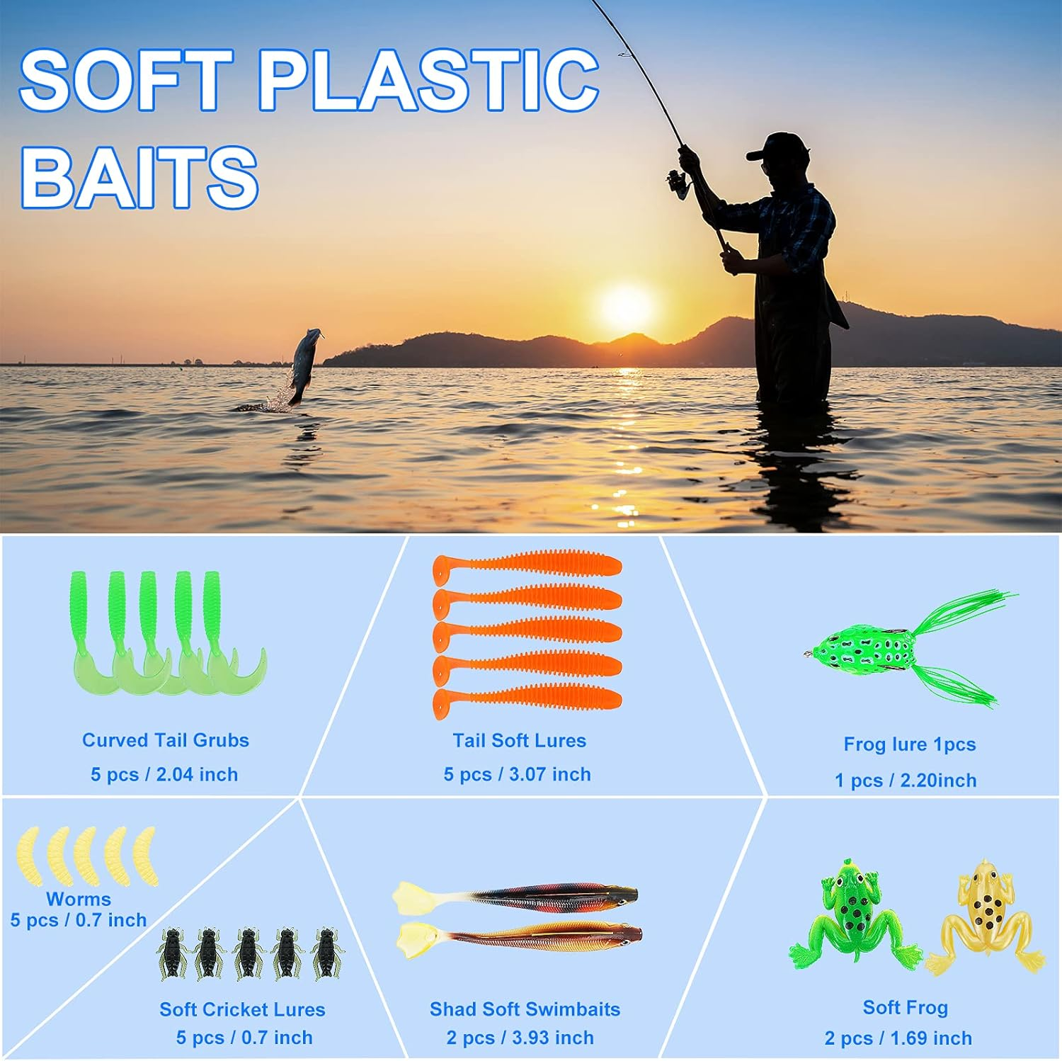 Fishing Lures Tackle Box Bass Fishing Kit Including Animated Lure,Crankbaits,Spinnerbaits,Soft Plastic Worms, Jigs,Topwater Lures,Hooks,Saltwater & Freshwater Fishing Gear Kit for Bass,Trout, Salmon. - 253Pcs Fishing Tackle Box image number 7