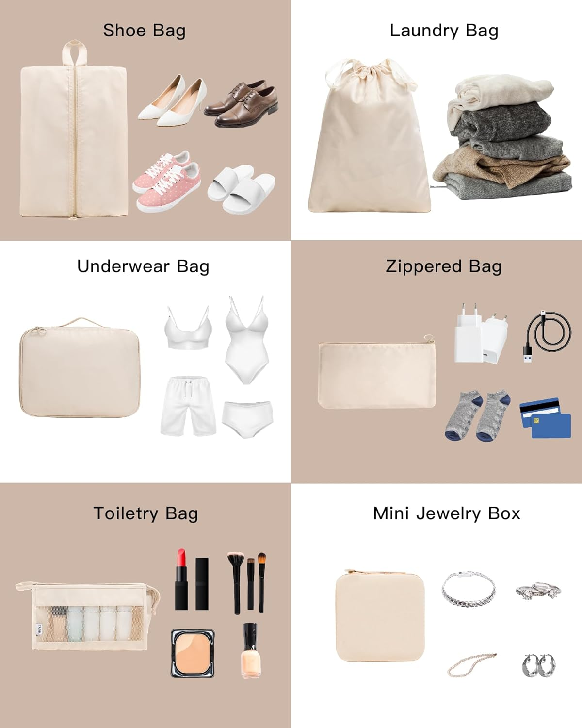 TRAILKICKER 9 Set Packing Cubes for Carry on Suitcase Travel Organizer Bags for Luggage Suitcase Organizer Bags Packing Cube Set for Packing Women Men (Beige) - Black image number 2