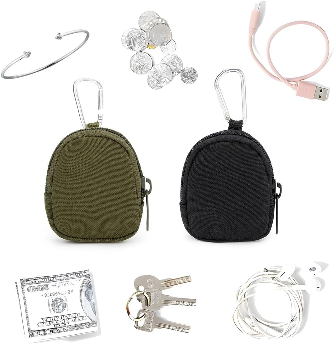 Mkemka Pack of 2 Coin Purse with Zip Purses Nylon Canvas Ring Bag Dog Treat Bag with Carabiner Key Bag