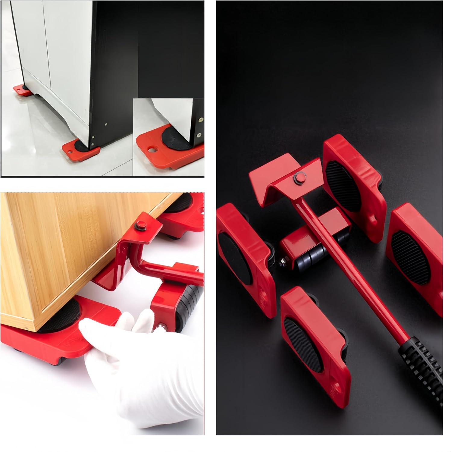 Ai-Oumleef Furniture Lifter Mover Tool Set, 1Set Furniture Lifter Tool and Furniture Slide Set, Wheels Lifters Heavy Duty Appliance Sliders Roller for Easy Moving （Red） image number 2