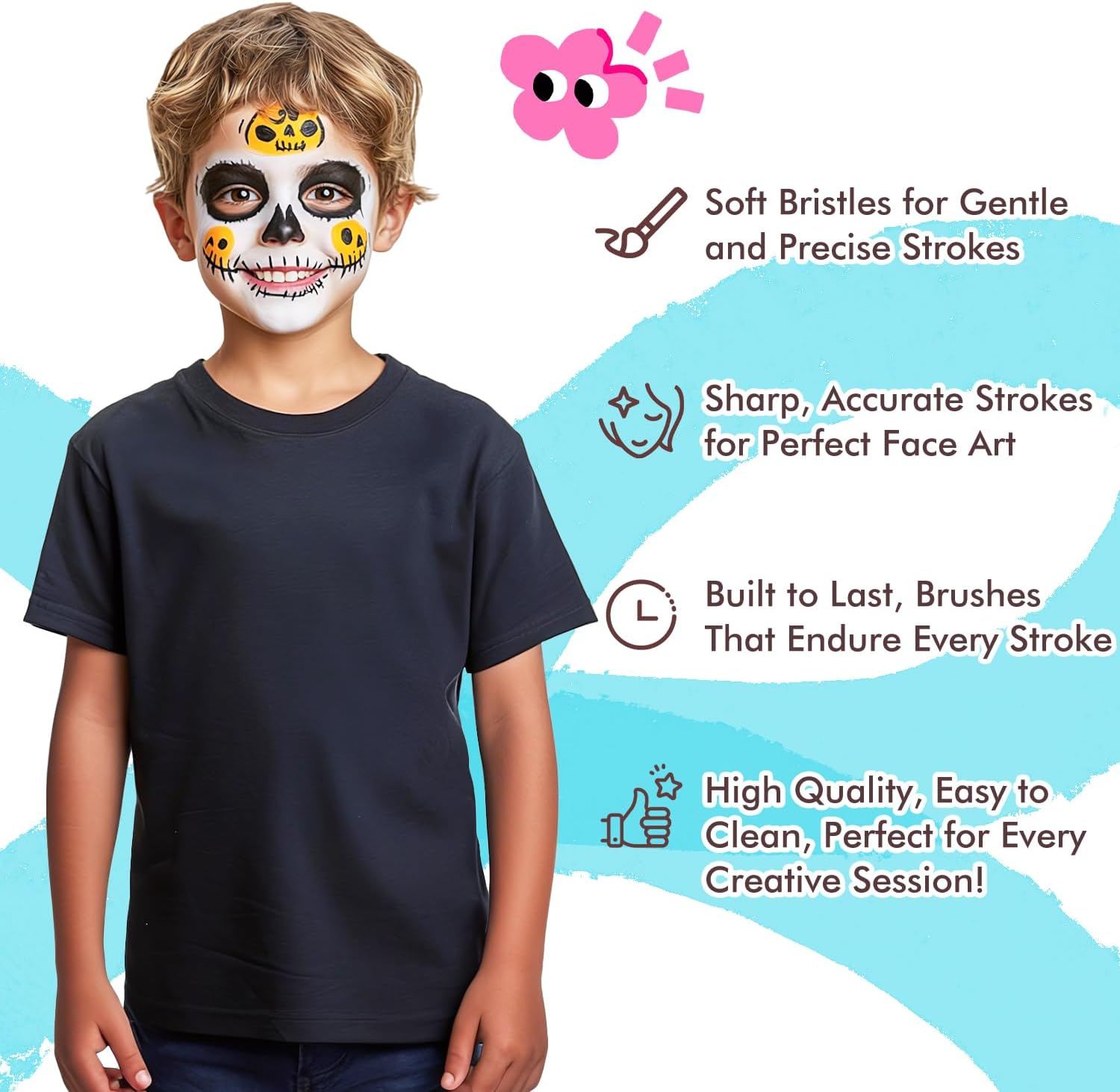 Face Painting Brushes - 7Pcs Professional Synthetic Paint Brushes for Face & Body Painting with Christmas, Halloween, Cosplay, Costume & Theater - Acrylic Watercolor Oil Gouache