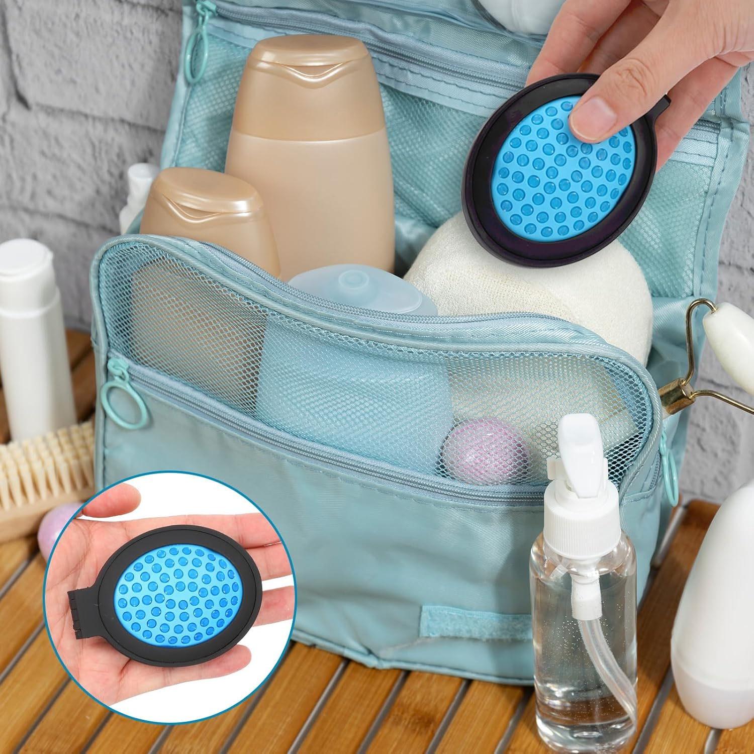 Pack of 2 Mini Foldable Hair Brushes with Mirror Travel Hair Brush Folding Brush Mini round Foldable Hair Massage Comb for Women Girls (Blue, Purple) image number 4