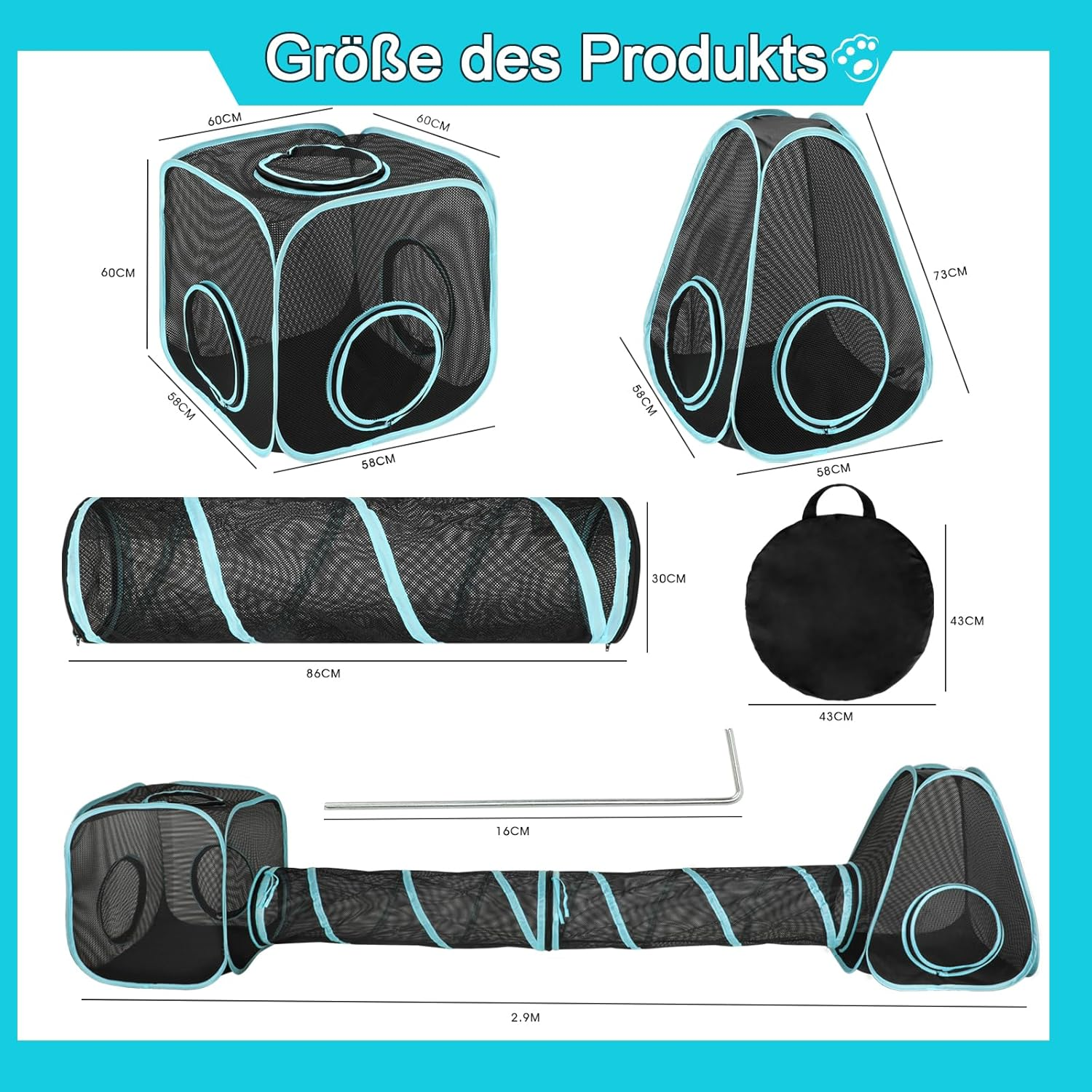 HYLYUN Outdoor Enclosure for Cats Cat Tunnel, Portable Mesh Tent Tunnel in Multiple Ways Play Tunnel 4-In-1 Cat Tent Suit Cat Playhouse Playground Outdoor House for Kitty Small Animals image number 5