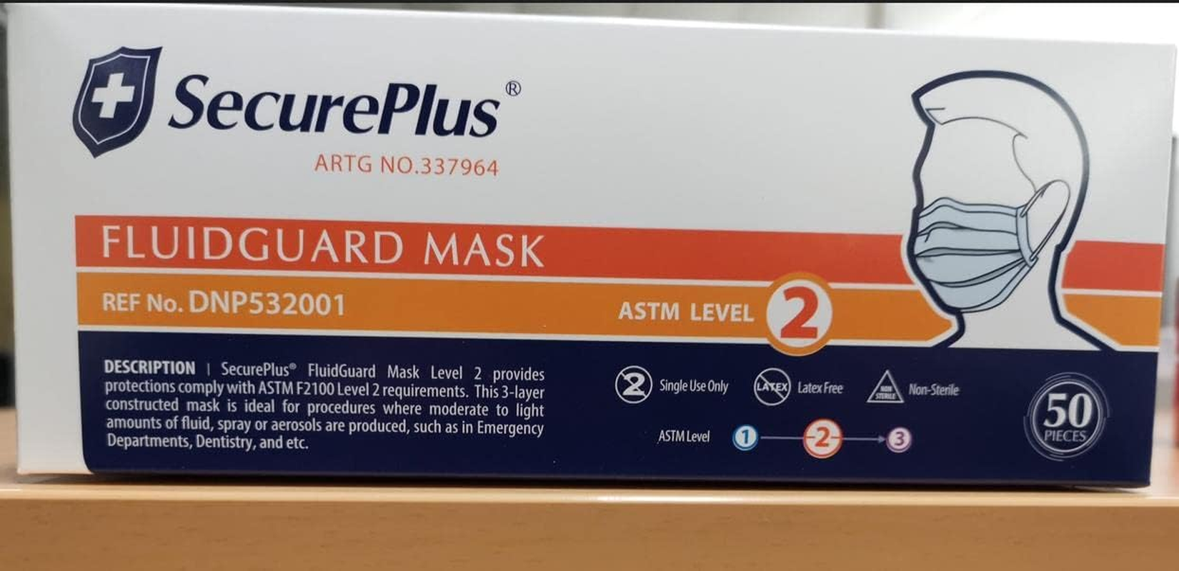 SECURE plus Fuildguard Face Mask W/Earloop - ASTM Level 2 Face Mask,Made in Australia,Blue image number 4