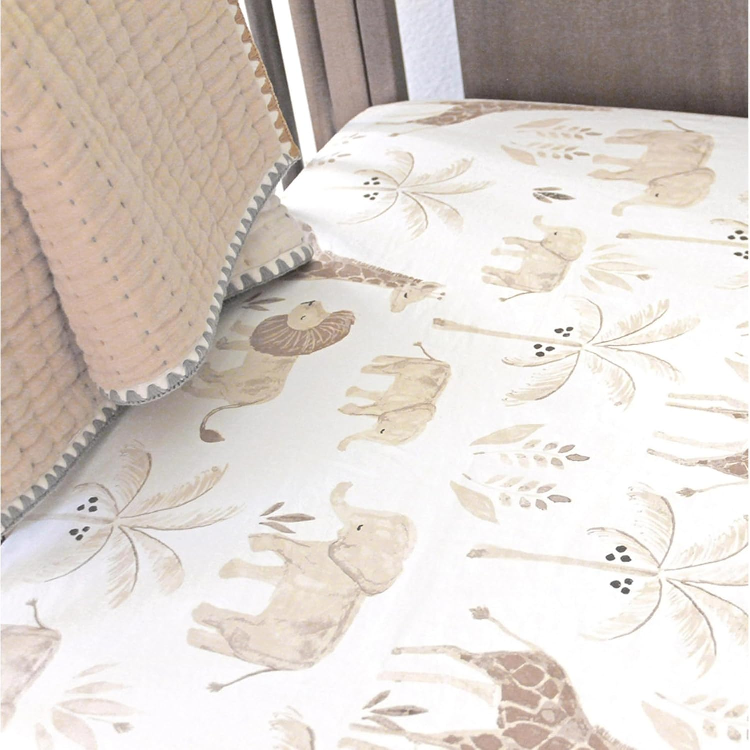 Crane Baby Soft Cotton Crib Mattress Sheet, Fitted Crib Sheet for Boys and Girls, Safari Animal, 28&rdquo;W X 52&rdquo;H X 9&rdquo;D, Multicolor, Small Single image number 1