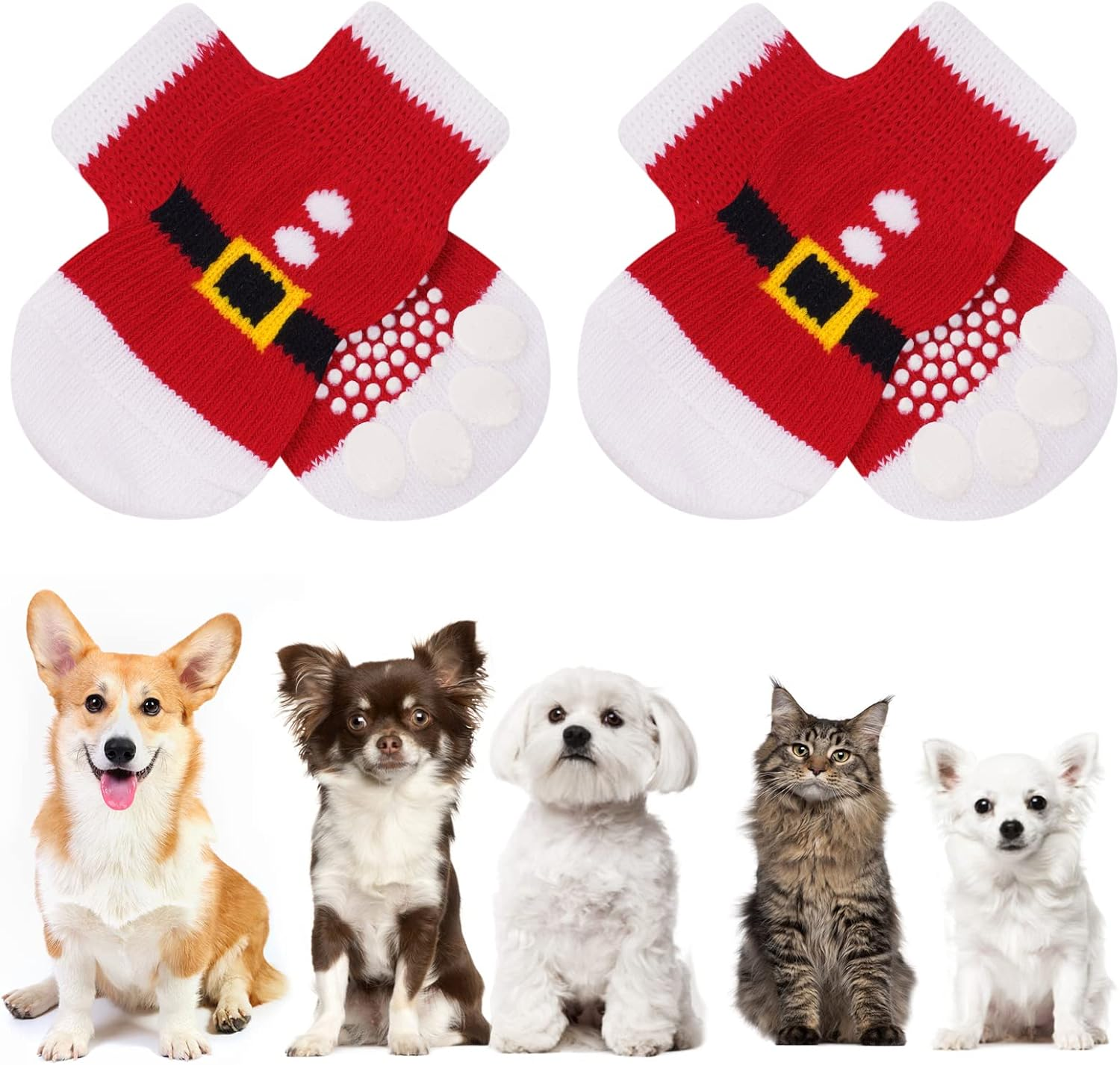 AUAUY anti Slip Dog Socks, Pet Paw Protector, Suitable for Small Medium Dogs and Cats Indoor Outdoor Walking (M-Pink)