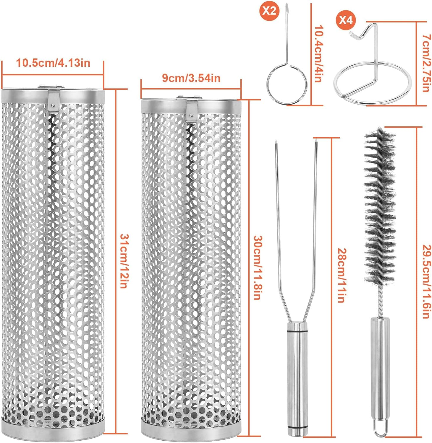 IMAGE Grill Basket, round Hole Rolling Grilling Baskets for Outdoor Grill Portable Grill Nets Cylinder with Reinforced Locking Clasp, 2-Pack 12 in Stainless Steel Grill Mesh Barbeque Grill Accessories image number 4