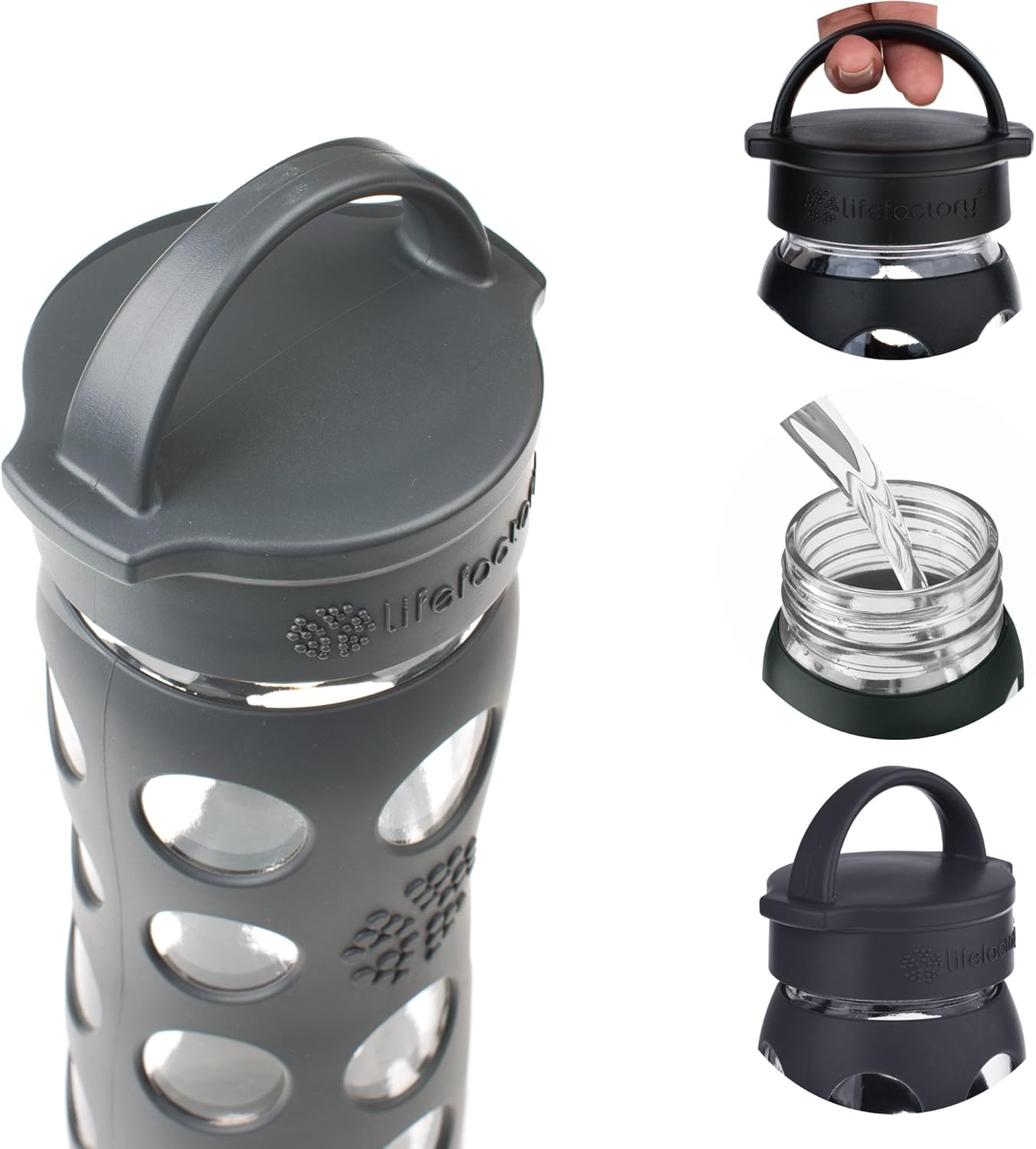 Lifefactory&reg; Classic Cap Glass Drink Bottle, 350Ml, Onyx Black, LF280019C4AUS image number 5