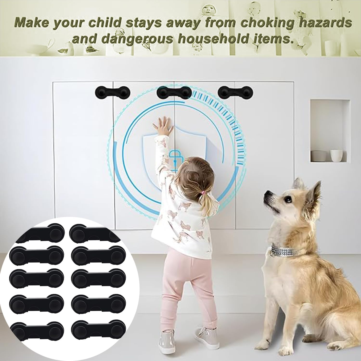 Roczential 10 Pack Cabinet Locks for Babies, Uandhome Child Safety Locks Drawer Locks Baby Proofing Baby Cabinet Safety Latches Kitchen System with Strong Adhesive Tape image number 5