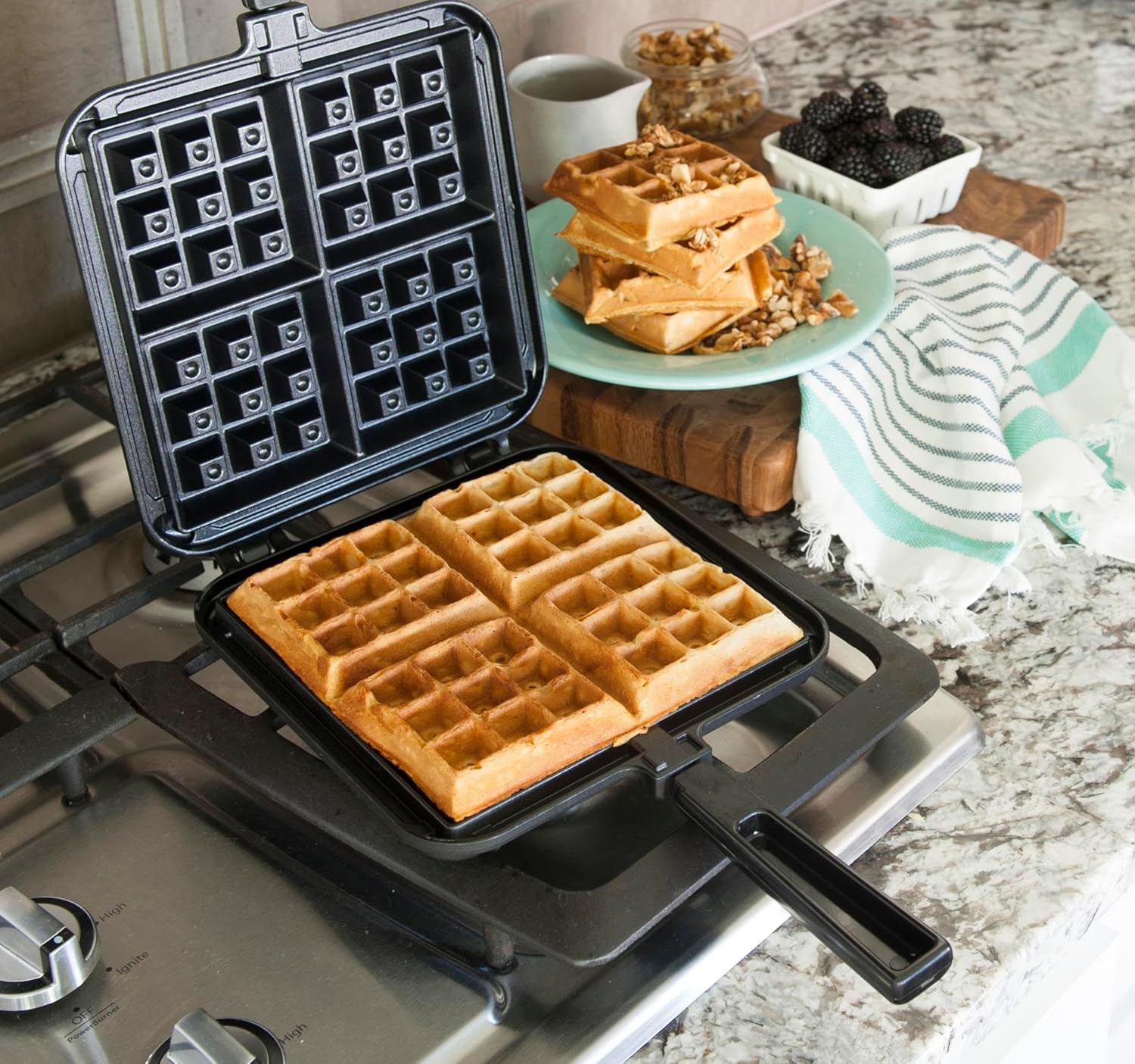 Nordicware 15040 Cast Aluminum Stovetop Belgium Waffler , Black - Belgium Waffle Iron image number 4