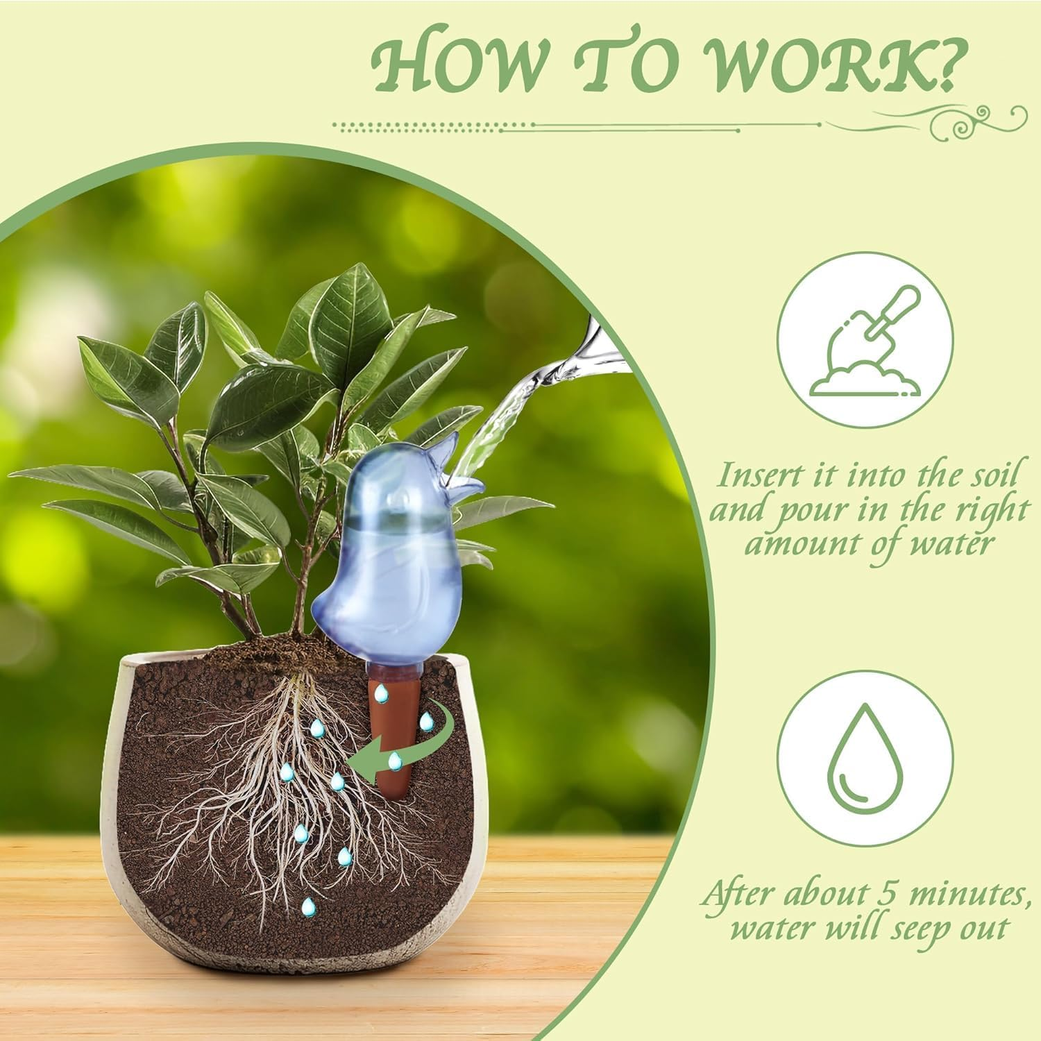 Acemedia 4 Pack Self Watering Spikes, Indoor Plant Watering Globes, Bird Shape Automatic Irrigation Spikes,Plant Watering Devices（Blue） image number 1