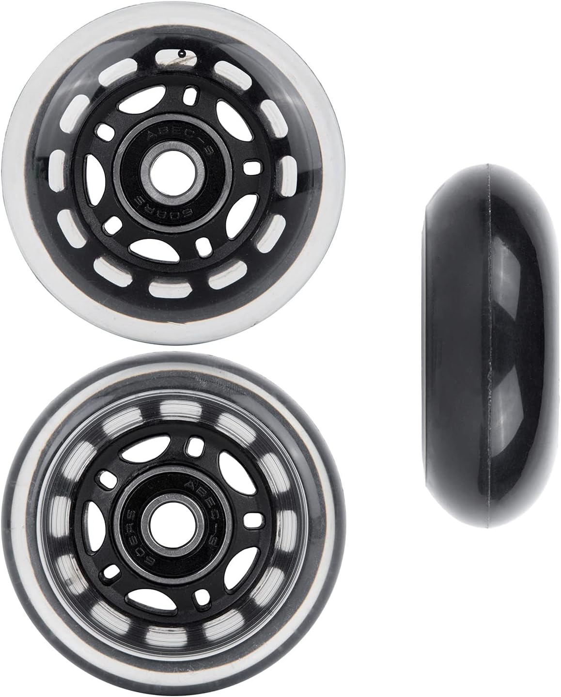 AOWESM 64Mm Inline Skate Wheels 82A W/Bearings ABEC-9 for Rollerblade, Pelican Storm Case, Roller Board Bag, Carry-On Luggage Suitcase, Water Rower Seat, Steady Rest Wood Lathe, Etc (4 Pack) (Black) image number 3