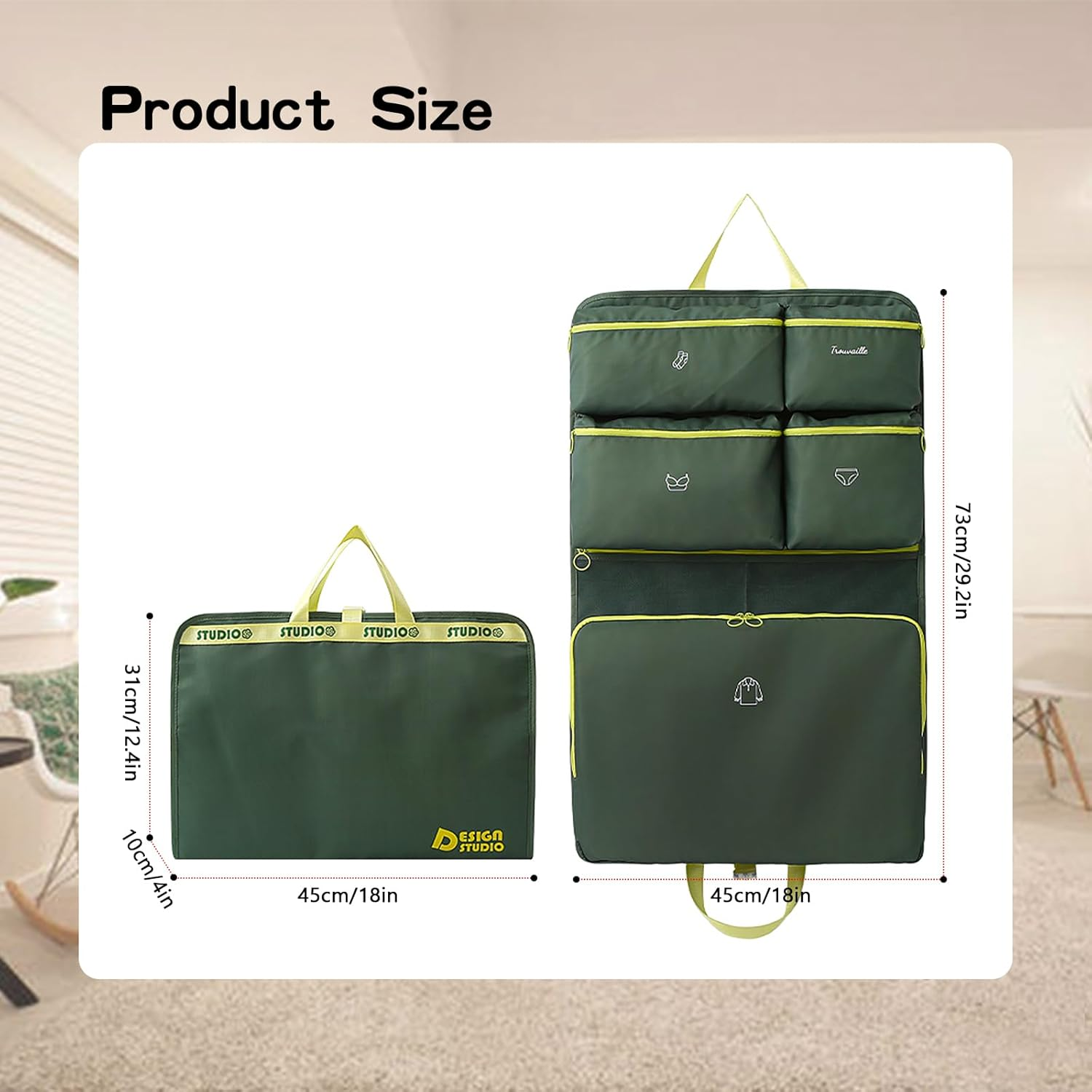 Hanging Shelves Travel Compression Packing Cube Organizer - Multi-Compartment Foldable Storage Bag (Olive Green) image number 2