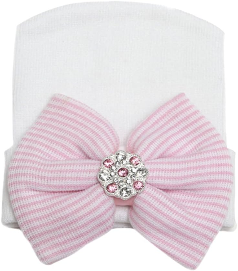 4Pcs Newborn Hat Infant Baby Hat Cap with Big Bow Soft Cute Knot Nursery Beanie image number 5