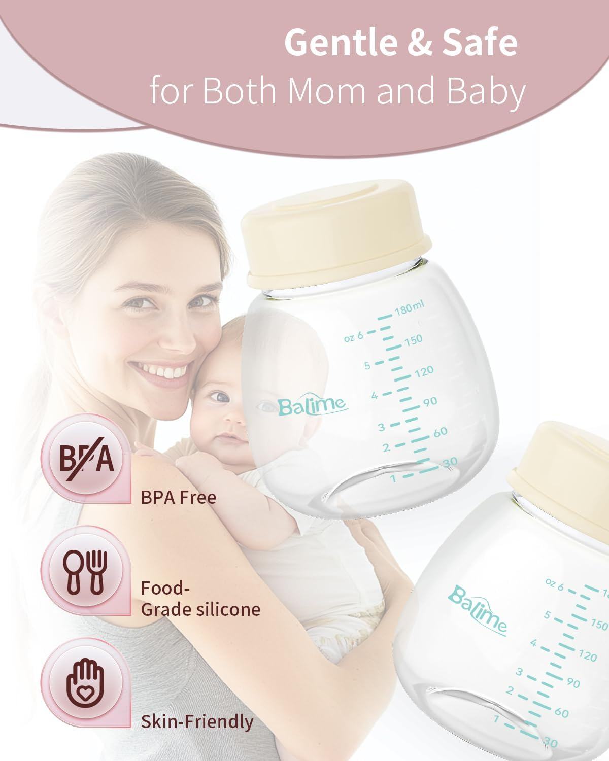 BALIME 6Oz Breast Milk Storage Bottles, Compatible with Spectra Breast Pumps, Bpa-Free, Leak-Proof Design, Dual Use as Breastmilk Storage Containers for Fridge or Freezer（4-Pack） image number 6