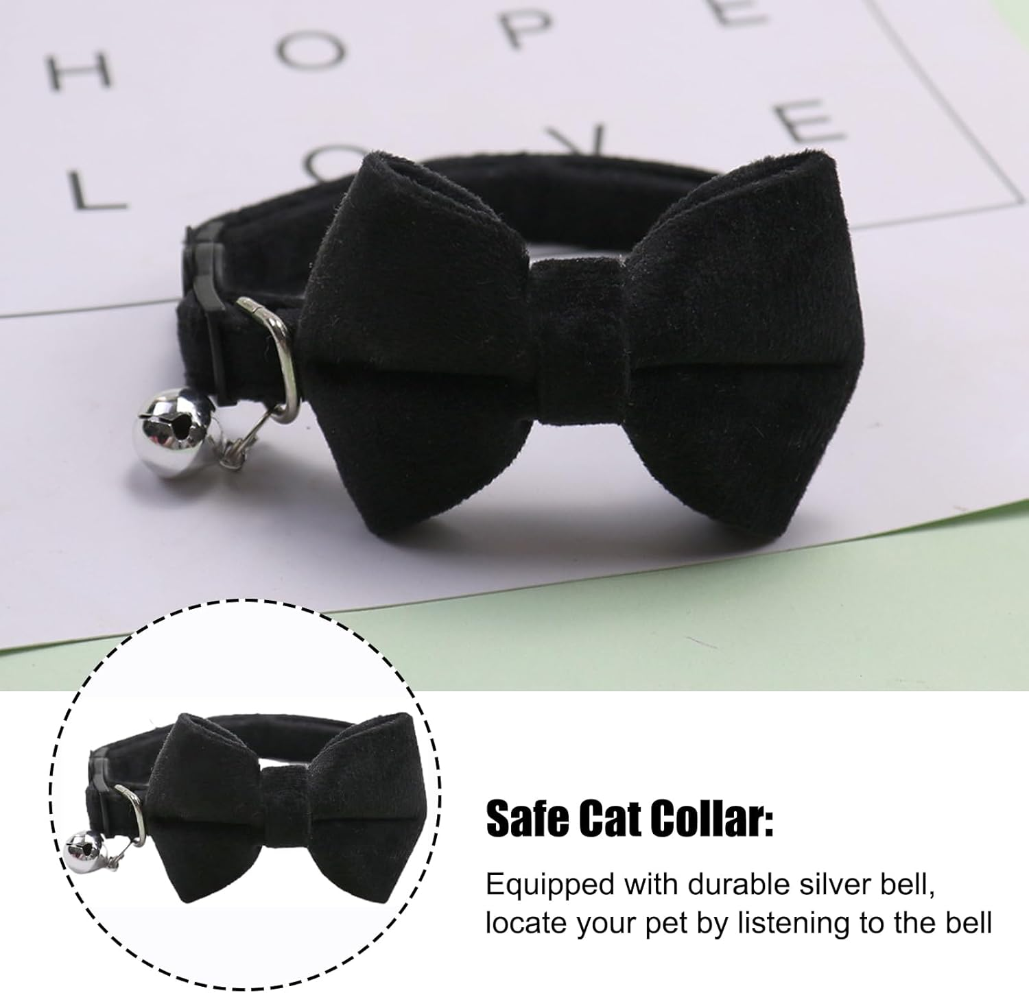 RTRTGS Pack of 2 Velvet Cat Collar with Bell and Bow Tie Adjustable for Small Puppies Safety Bow Tie Plain for Weddings Basic Colour Cat Bow Tie image number 2