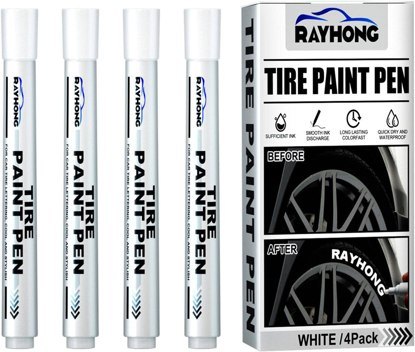 2 Pcs White Tire Marker for Vehicles, Tyre Marker Paint Pen for Bike & Car Tires, Permanent Marker for Car Bike Motor Tires, Removes Car Scratches, Dobooo image number 5