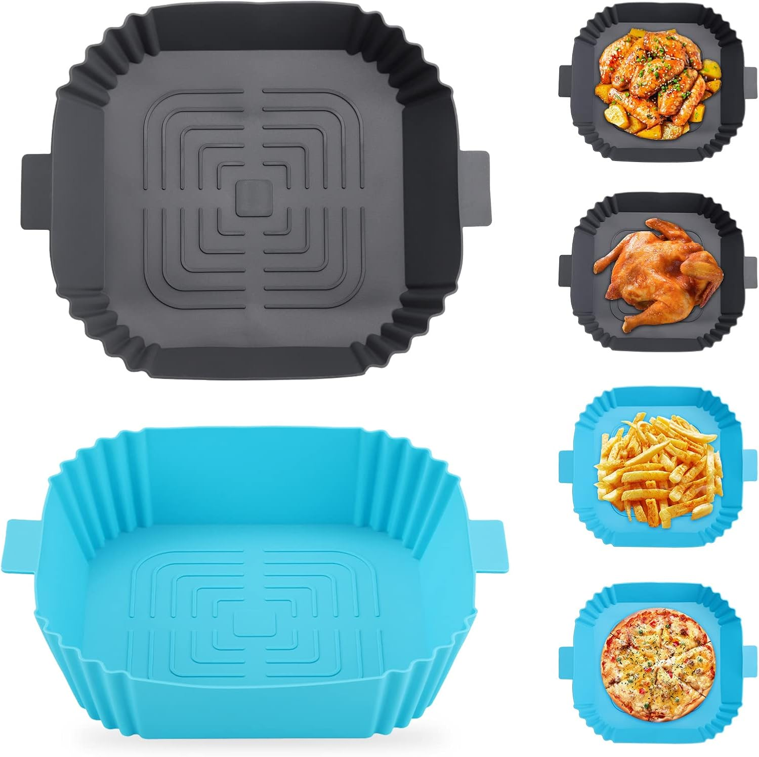 4 Pcs Air Fryer Silicone Liners Square, Reusable Air Fryer Basket, Food Safe Air Fryers Oven Accessories, Replacement of Flammable Parchment Paper Liner, Silicone Baking Tray Pots for 4 to 7 QT image number 5