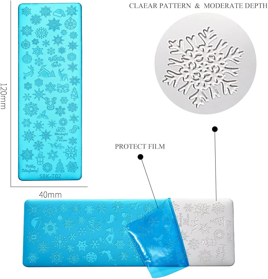 WOKOTO 6Pcs Nail Polish Stamping Plates Kit Flower Butterfly Rose Snowflake Image Templates Stamping Plates for Christmas Manicure DIY Tools image number 3