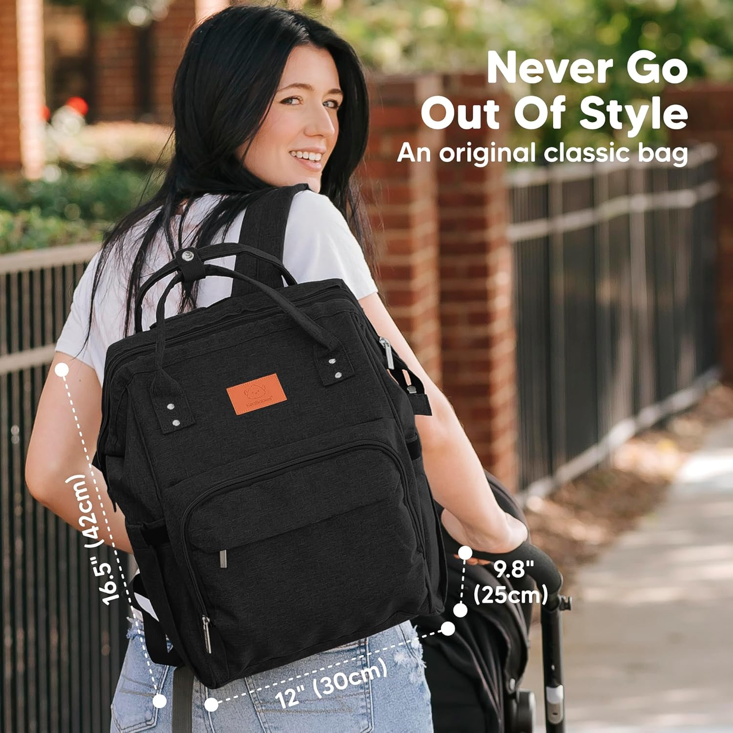 Keababies Nappy Changing Bag - Baby Diaper Bag Backpack with Changing Pad, Large Nappy Bag Backpack, Multi-Functional Waterproof Baby Bag for Mom and Dad, Stylish Travel Baby Backpack (Trendy Black) image number 6