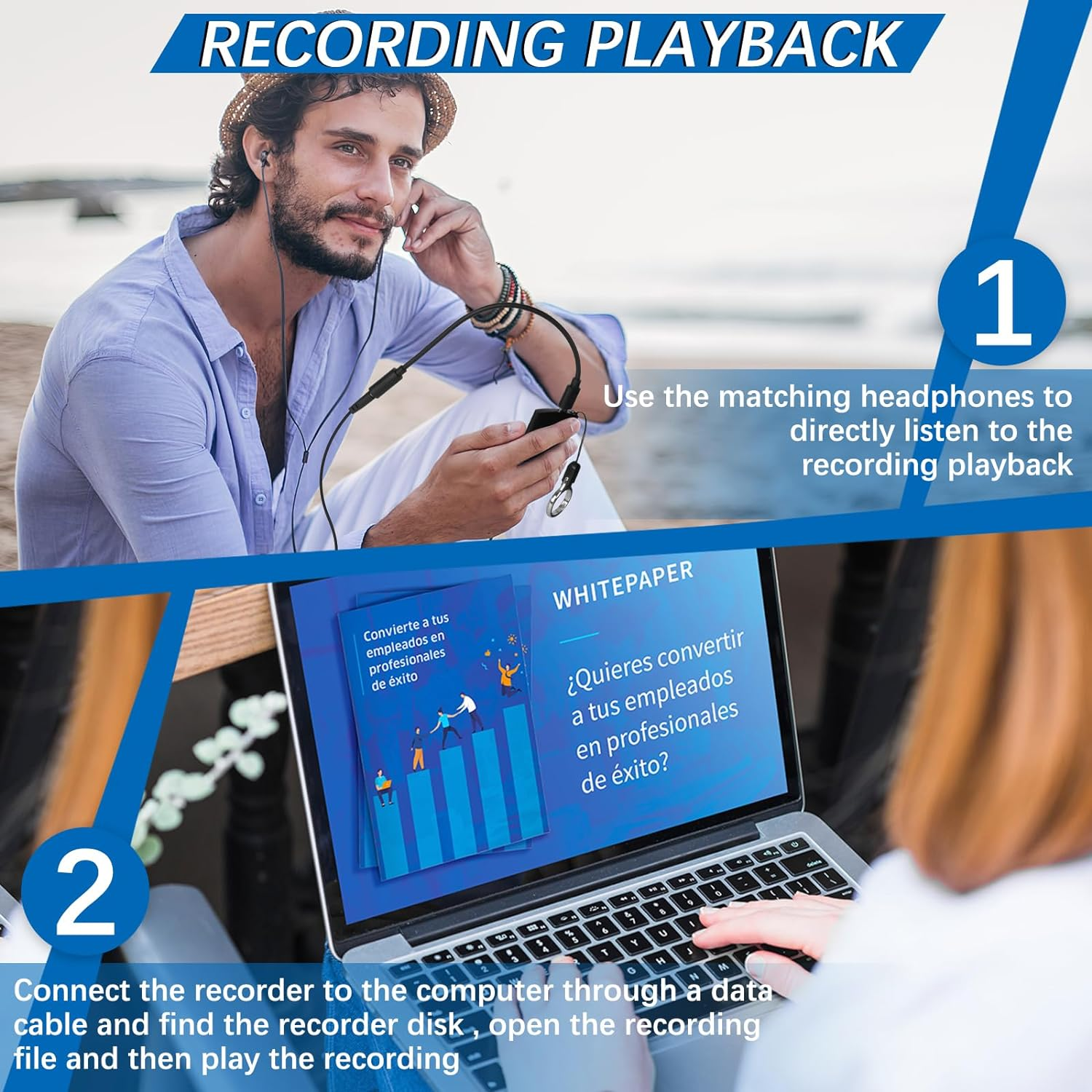 Voice Recorder 64GB, Activated Recorder with 800 Hours Recording Capacity and 35-45 Hours Long Battrey Time, Audio Recorder for Lecture Interview Meeting Class Bussiness image number 4