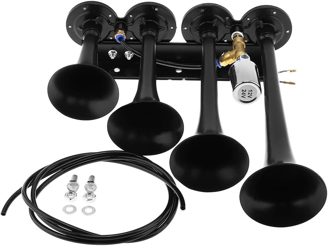 12V / 24V Truck Train Air Horn, 185Db Super Loud Four Trumpet Air Horn for Car Vehicle Truck Train Boat image number 4
