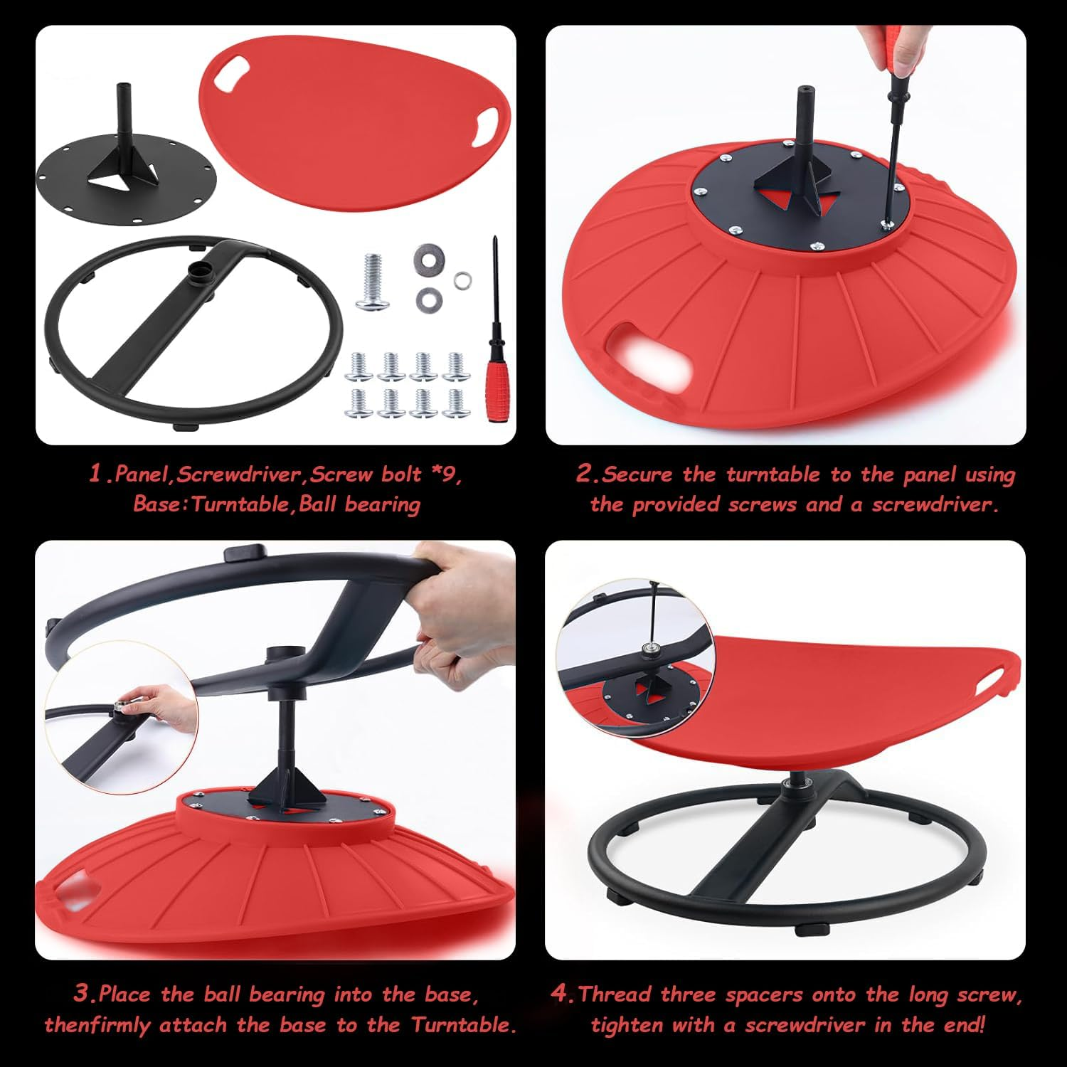 Spinning Chair for Autistic Kids - Sensory Swivel Chair with Safety Handle, Non-Slip Base, for Children with Autism & ADHD (Red)