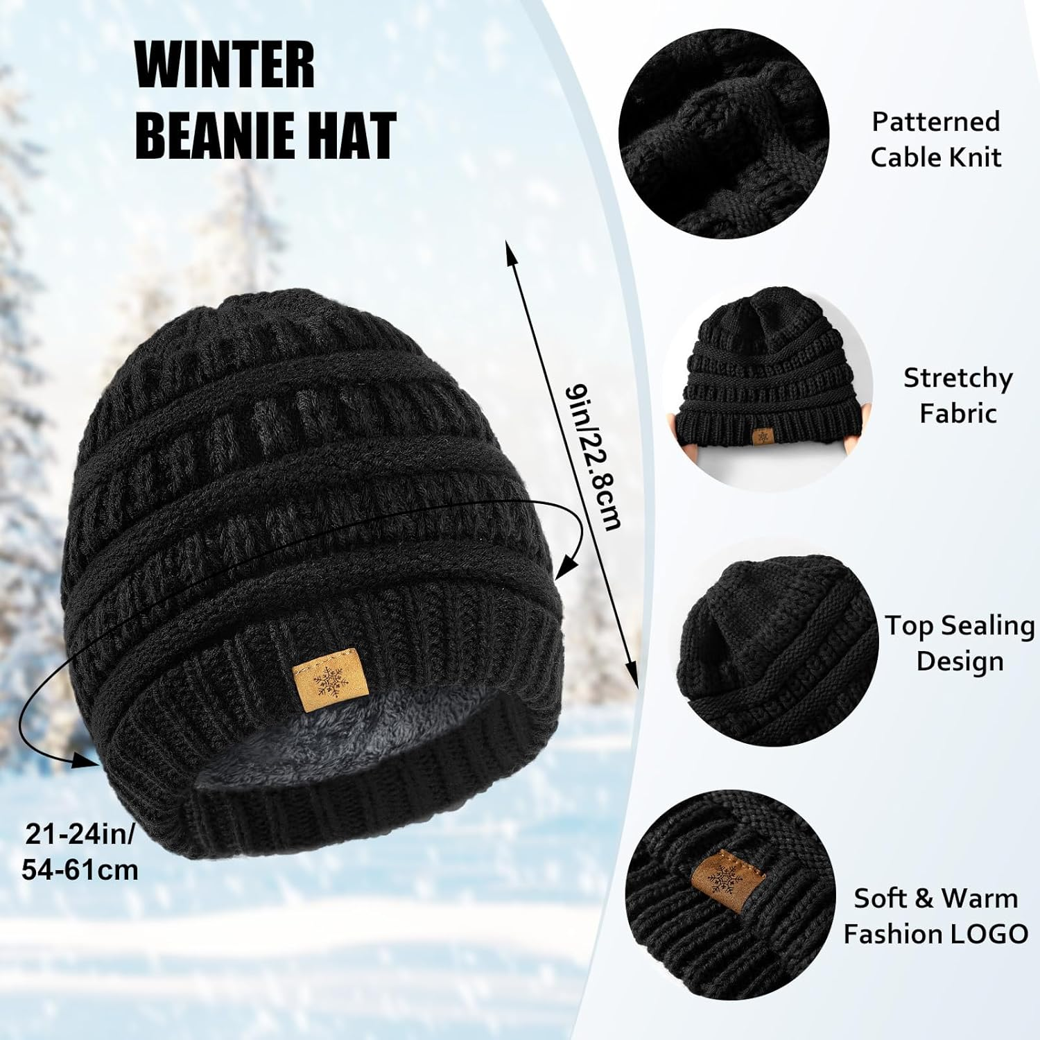 Winter Beanie Hat Scarf Gloves Set, Warm Knit Winter Hats Touchscreen Gloves Thick Neck Warmer Winter Scarf for Women