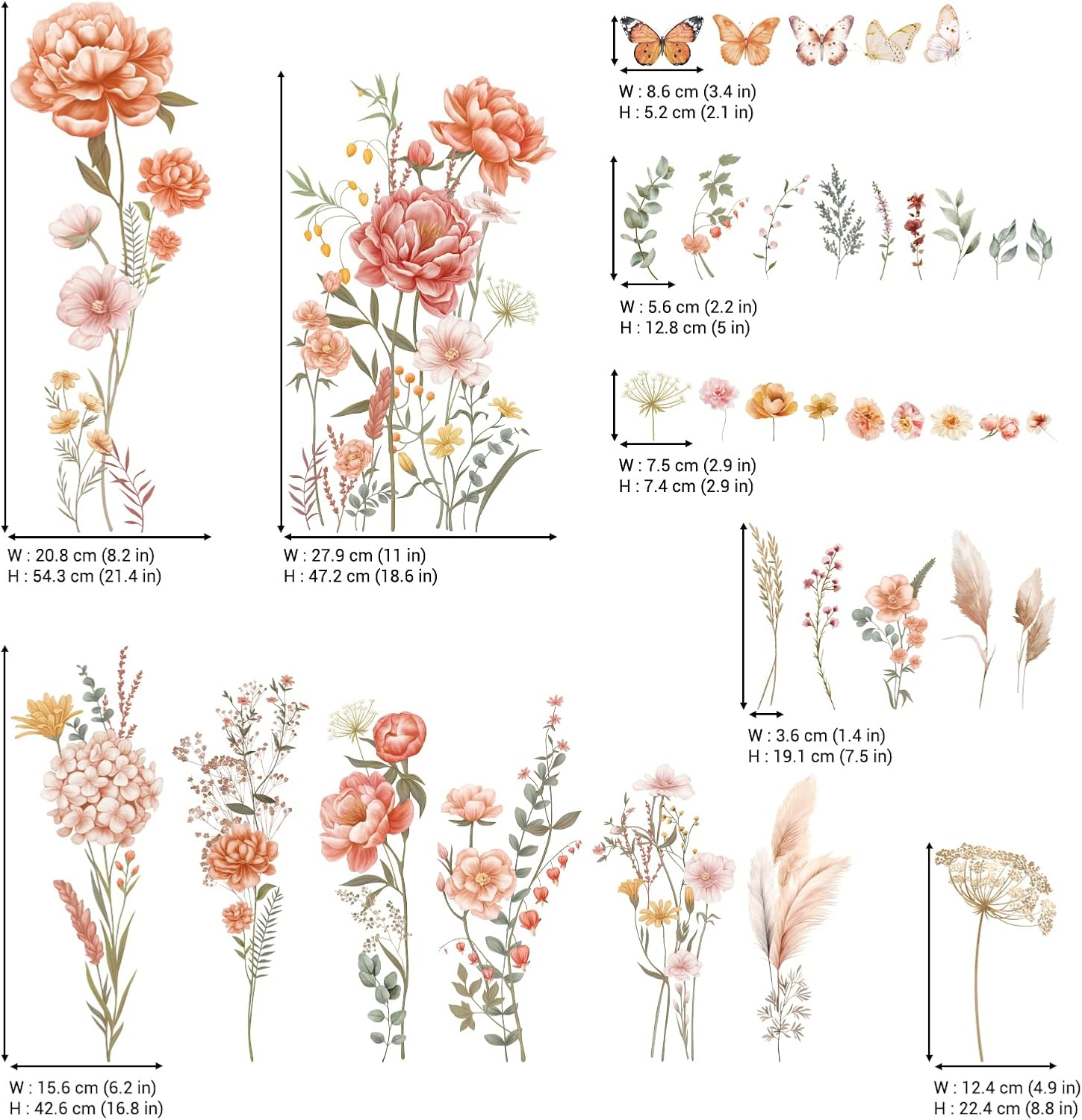 DECOWALL SG2-2507 Boho Large Flowers Wall Stickers Peel and Stick Removable Floral Decals Nursery Bedroom Garden Decor Blossom image number 5