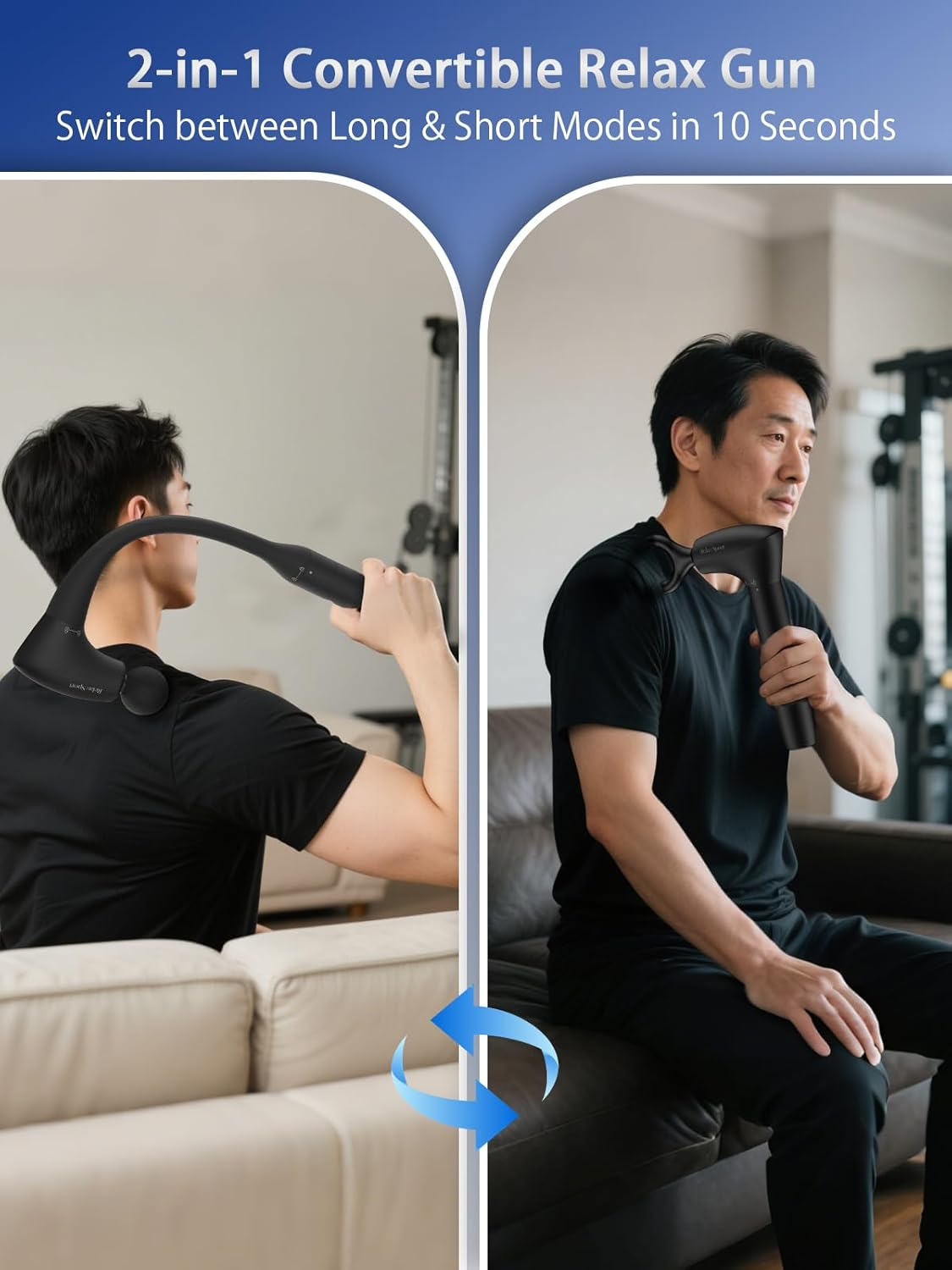 2-In-1 Convertible Massage Gun,Back Massager with Extended Handle,5 Speeds,Deep Tissue 10Mm Percussion,Type-C Charging,4 Heads,Massager for Back, Neck, Shoulder, Body,Gift image number 2