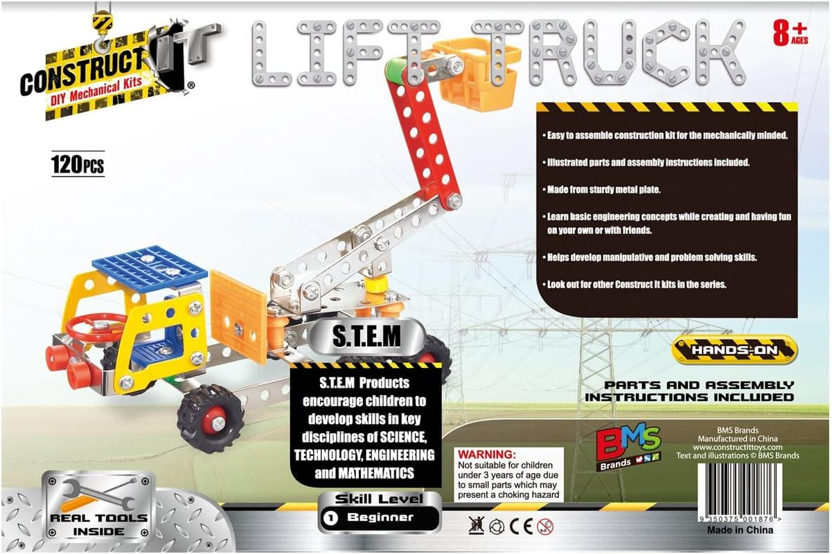 Construct IT Lift Truck &ndash; 120-Piece STEM Construction Kit &ndash; Build Your Own Metal Utility Vehicle &ndash; Creative Engineering Toy for Kids Ages 8&ndash;12 image number 2