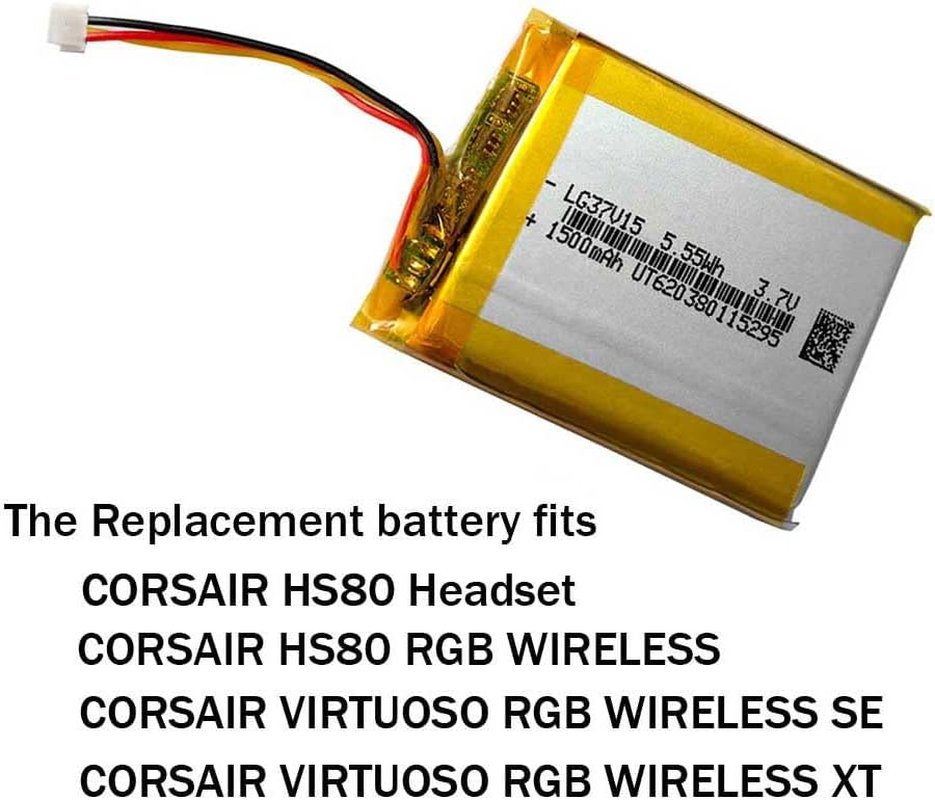 3.7V 1500Mah Rechargeable Battery Replacement for Corsair HS80 / HS80 Rgb/Void Pro/Virtuoso RGB Wireless SE/XT Wireless Gaming Headset for Hyperx Cloud III Wireless Battery Replacement