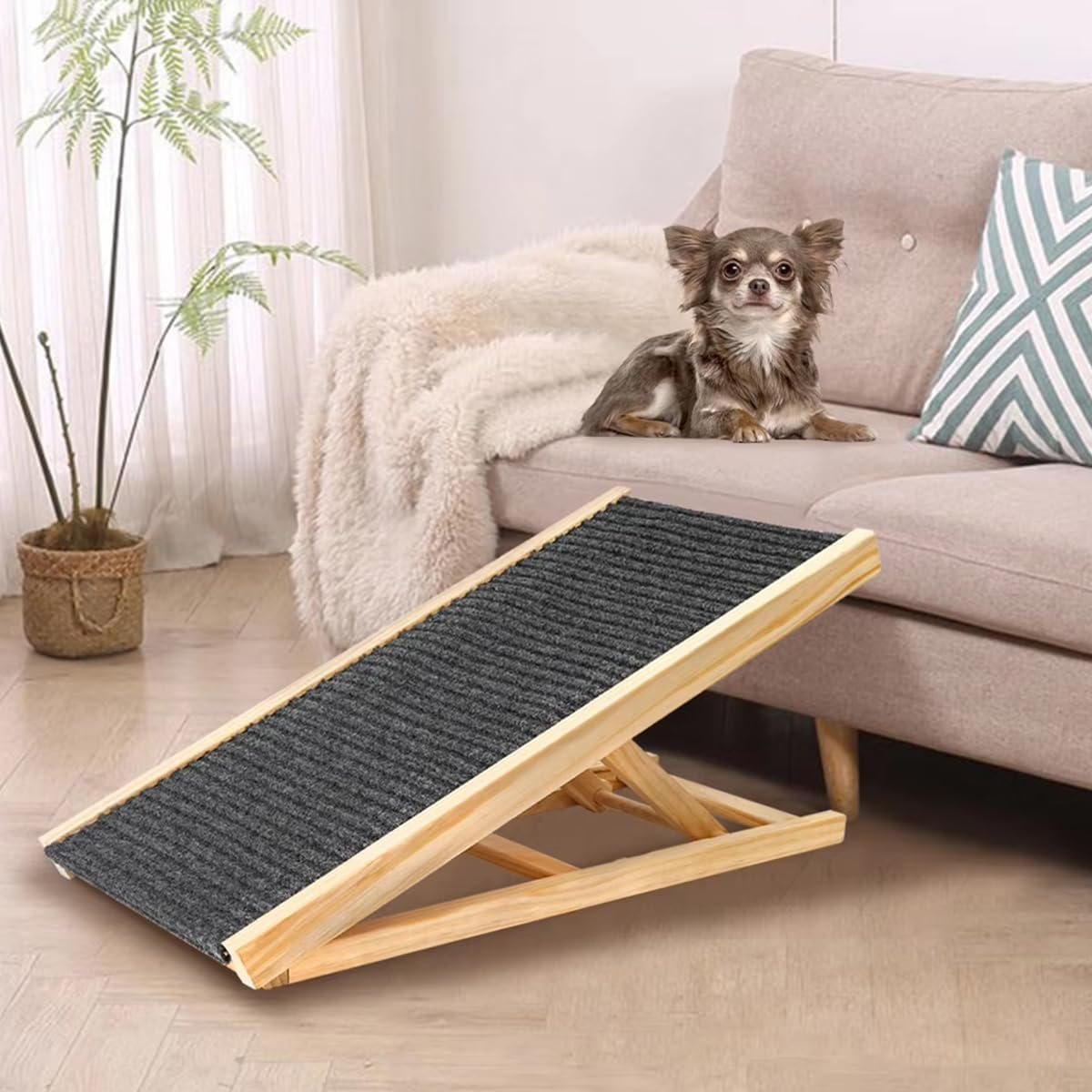 AIMALL Foldable Dog Pet Ramp, 22.6X13.4X15.7 Inch Adjustable Height Stairs, Non-Slip Surface for Bed, Sofa, and Car Access