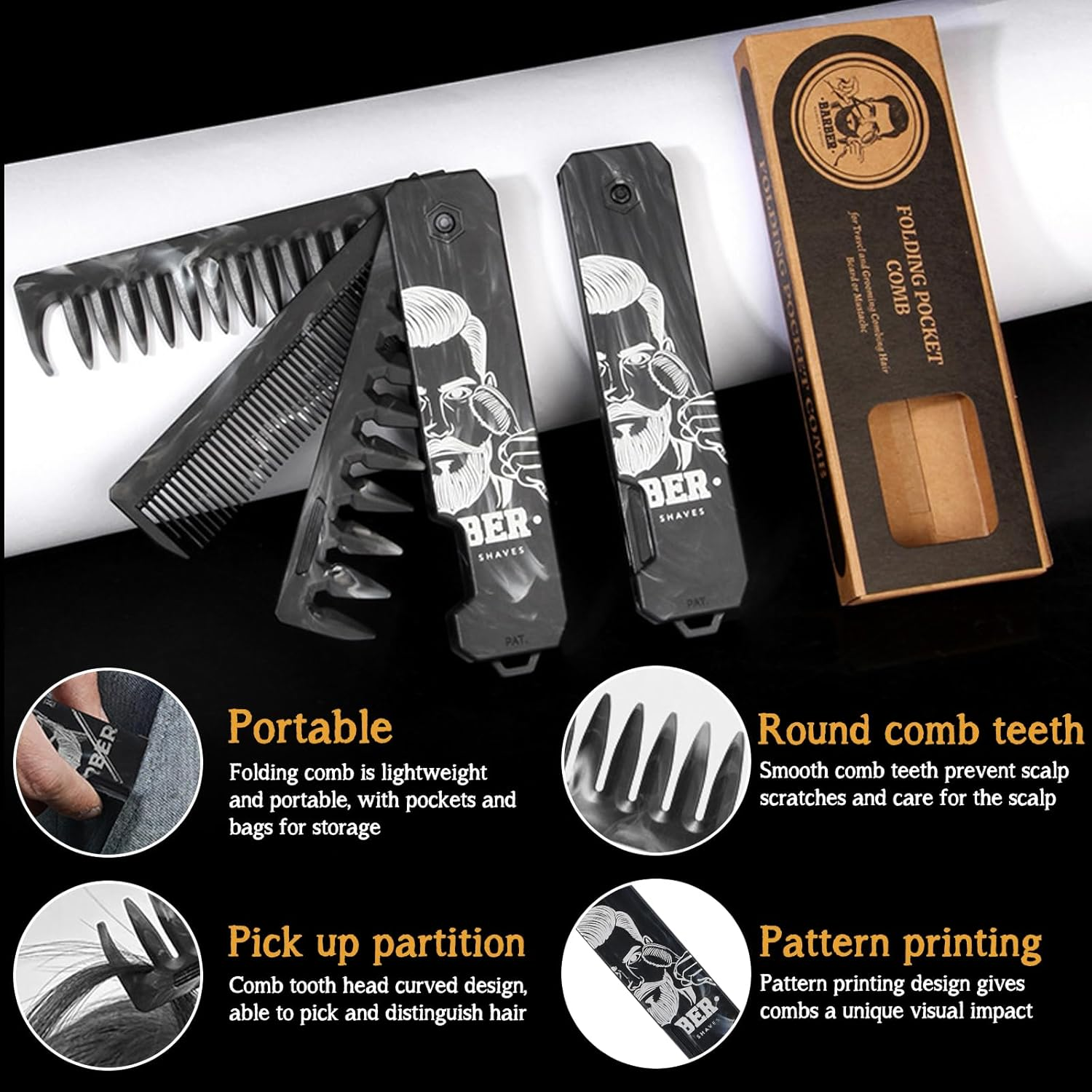 3-In-1 Folding Hair Comb for Men, Fine & Wide Tooth Comb with Beard, Hair & Moustache Styling, Anti-Static Travel-Friendly Pocket Comb, Compact & Durable image number 5