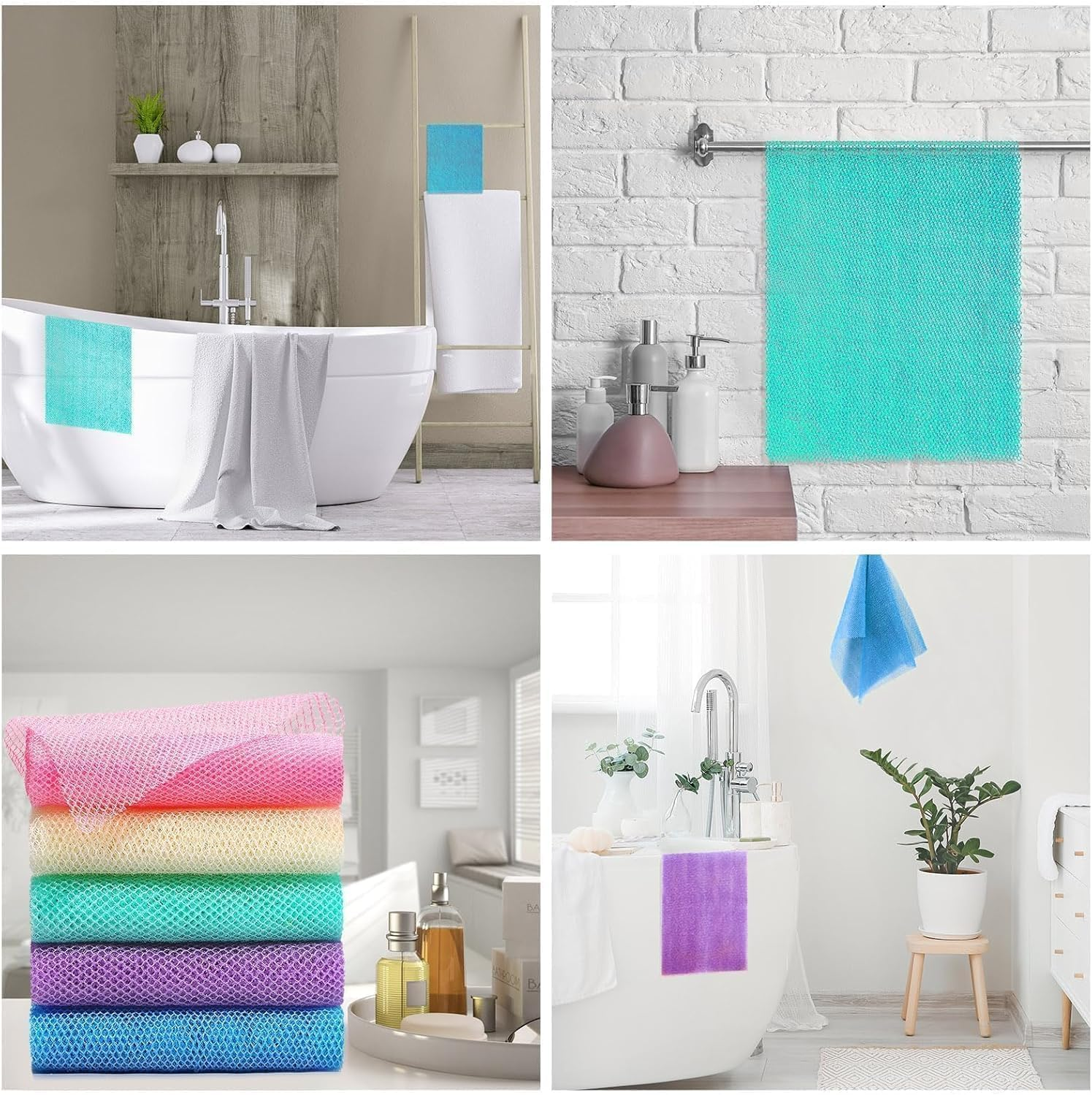 Net Scrubber Nylon Mesh Bath Sponge, 4Pcsexfoliating Body Scrubber Washcloth Sponge,Body Back Scrubber Towel Bath Wash Cloth, Body Exfoliator Loofah Luffa Sponge Net Rag image number 4