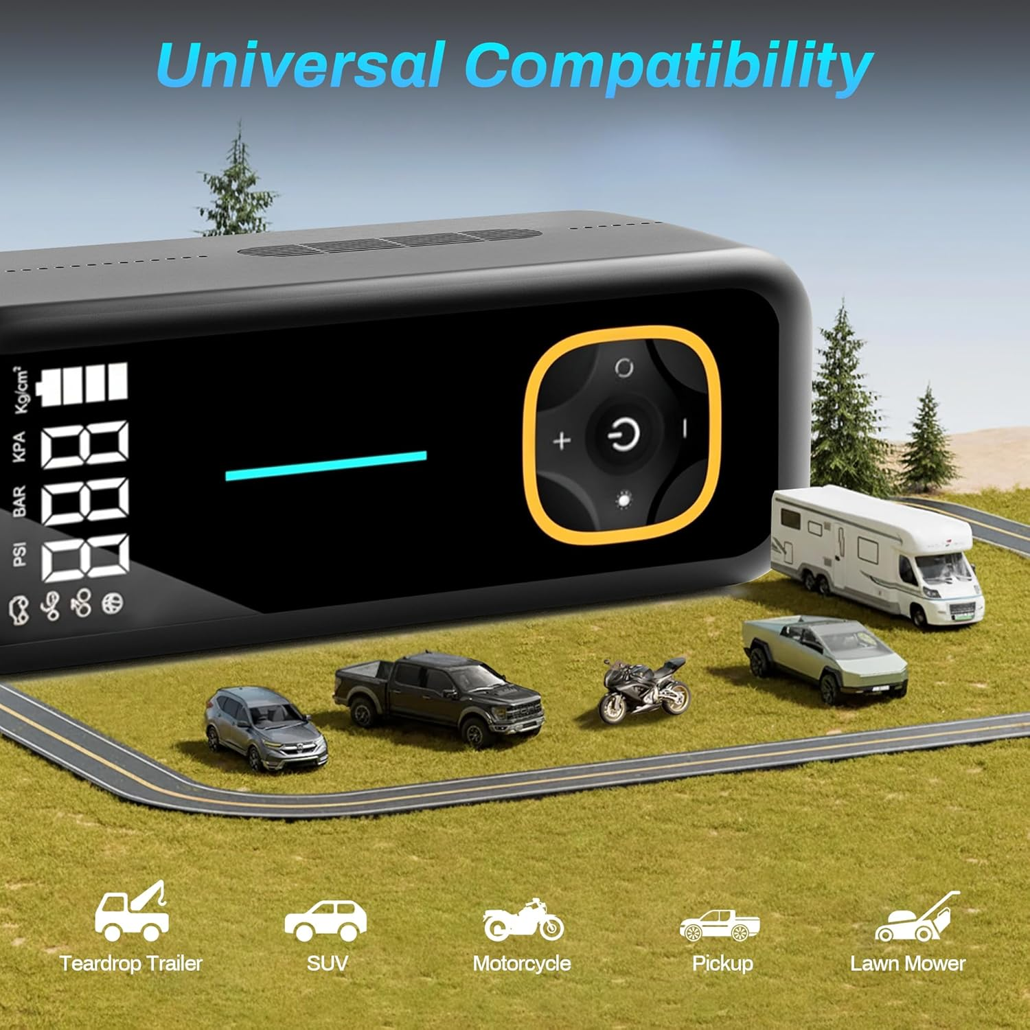 Advwin Portable Tire Inflator, Air Compressor 150PSI, Cordless Car Air Pump with LCD Digital Pressure Gauge, Electric Tire Pump Automatic Stop, for Cars Motorcycles Bike Ball image number 2