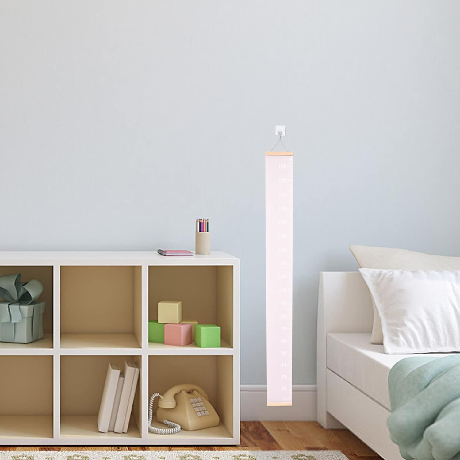 Kisangel Kids Growth Height Chart Canvas Wall Height Ruler Measurement Roll up Nursery Hanging Ruler Handing Ruler Playroom Kids Cloth Cartoon ,Pink - Pink image number 2