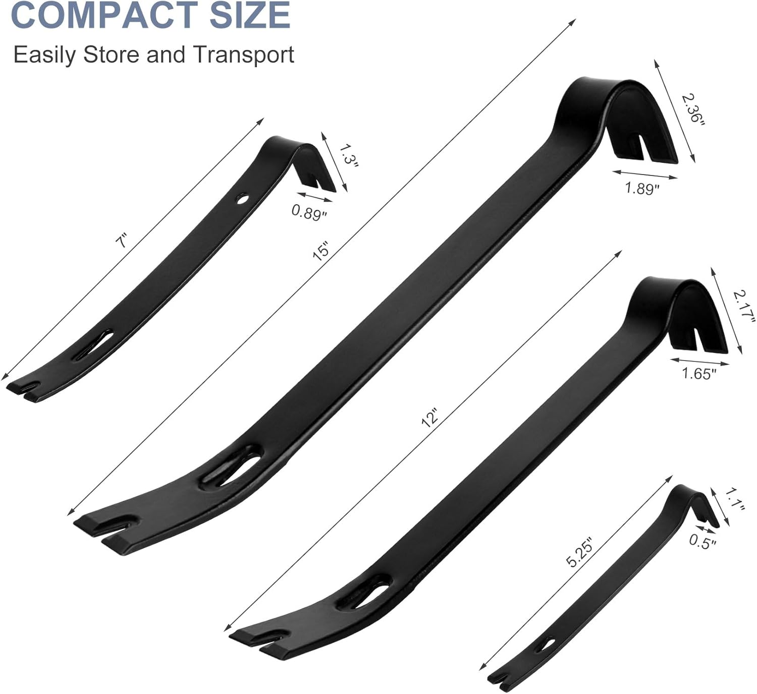 WOTAHI 4-Piece Flat Pry Bar Set - 15",12",7",5.25" Heavy Duty Nail Puller, Utility Claw Bar, Wonder Bar, Crowbar, Mini Pry Bar, High Carbon Steel Forged Nail,Baseboard and Trim Removal Tool Kit image number 5