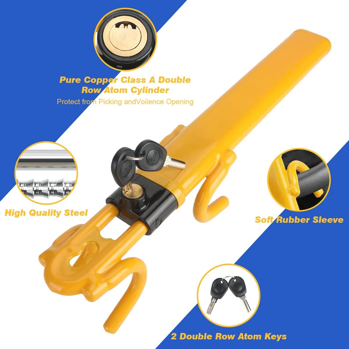 Heavy Duty Anti-Theft Steering Lock (Yellow) image number 1