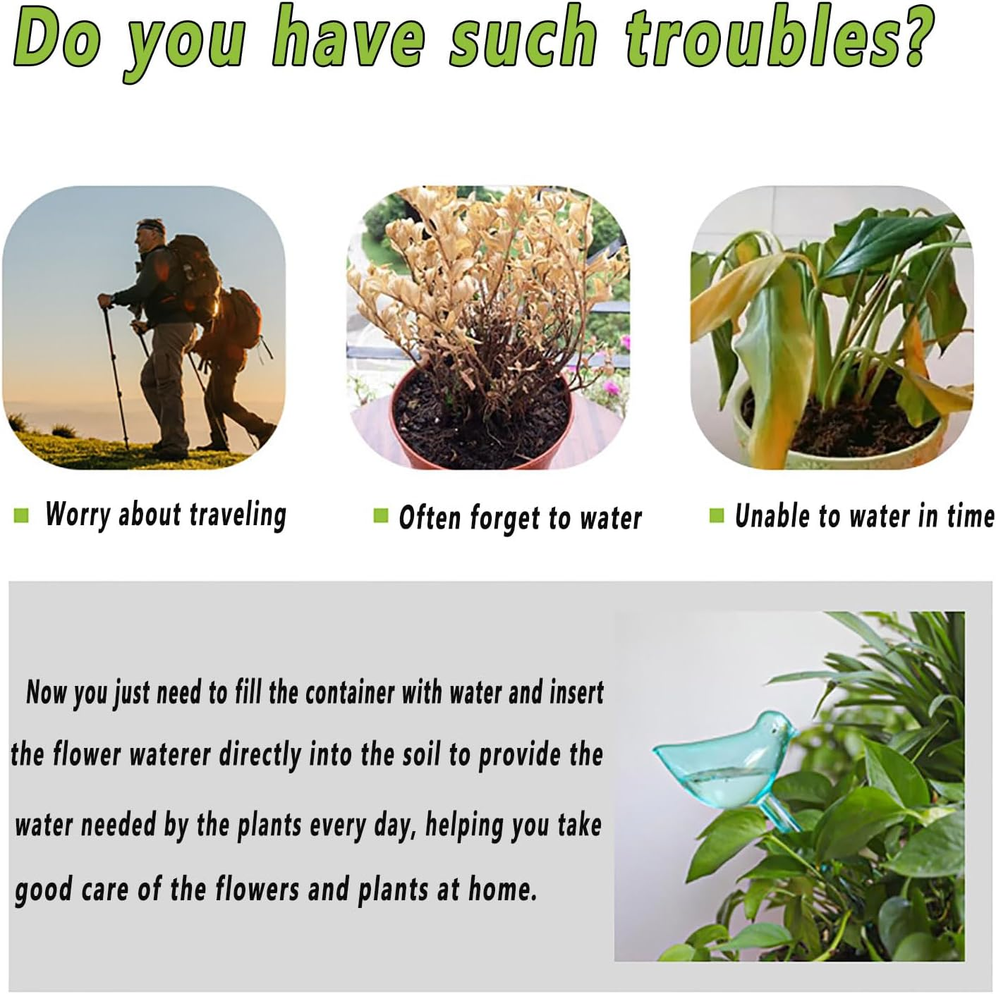 Plant Watering Globes, 4 Colors Bird Shaped Watering Bulbs for Outdoor and Indoor Plants, Clear Plant Watering Bulbs Self Watering Planter Insert image number 4