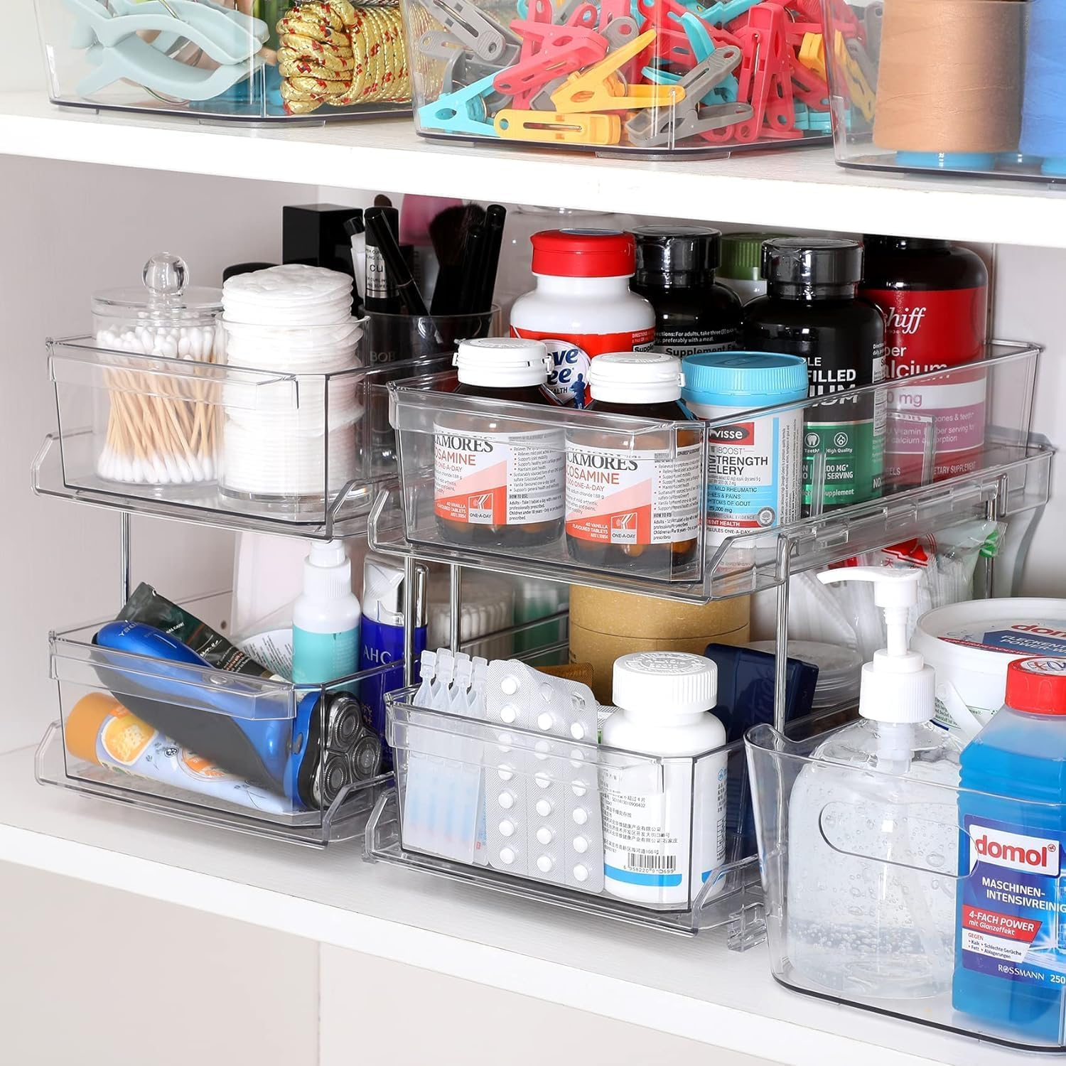 2 Tier Clear Pull Out Cabinet Organizer for Pantry Organiser, Medicine Cabinet Storage Bins, Kitchen Storage and Organisation, under Sink Storage Drawer Organiser for Countertop, Bathroom image number 3
