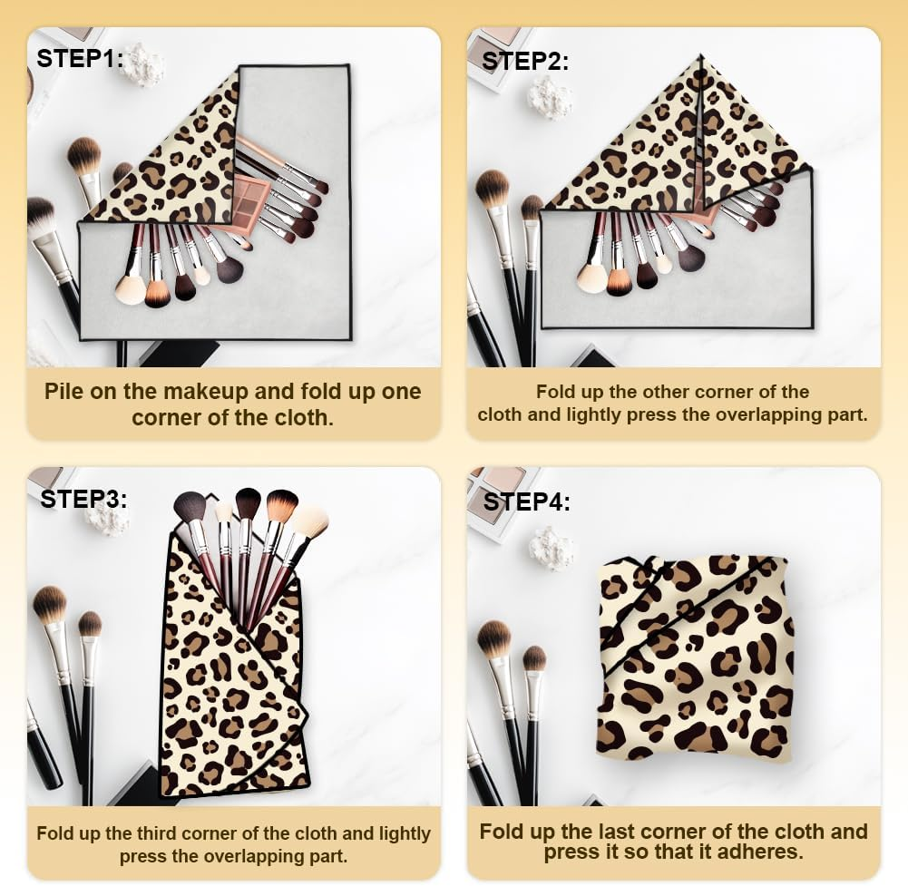 Doodlream 2 Sheets Self-Adhesive Magic Cloth Leopard Travel Makeup Bag Organizer & Scratch-Resistant Camera Lens Protective Wrap, Reusable Portable Cosmetic Pouch (50X50Cm/35X35Cm), Leopard image number 1