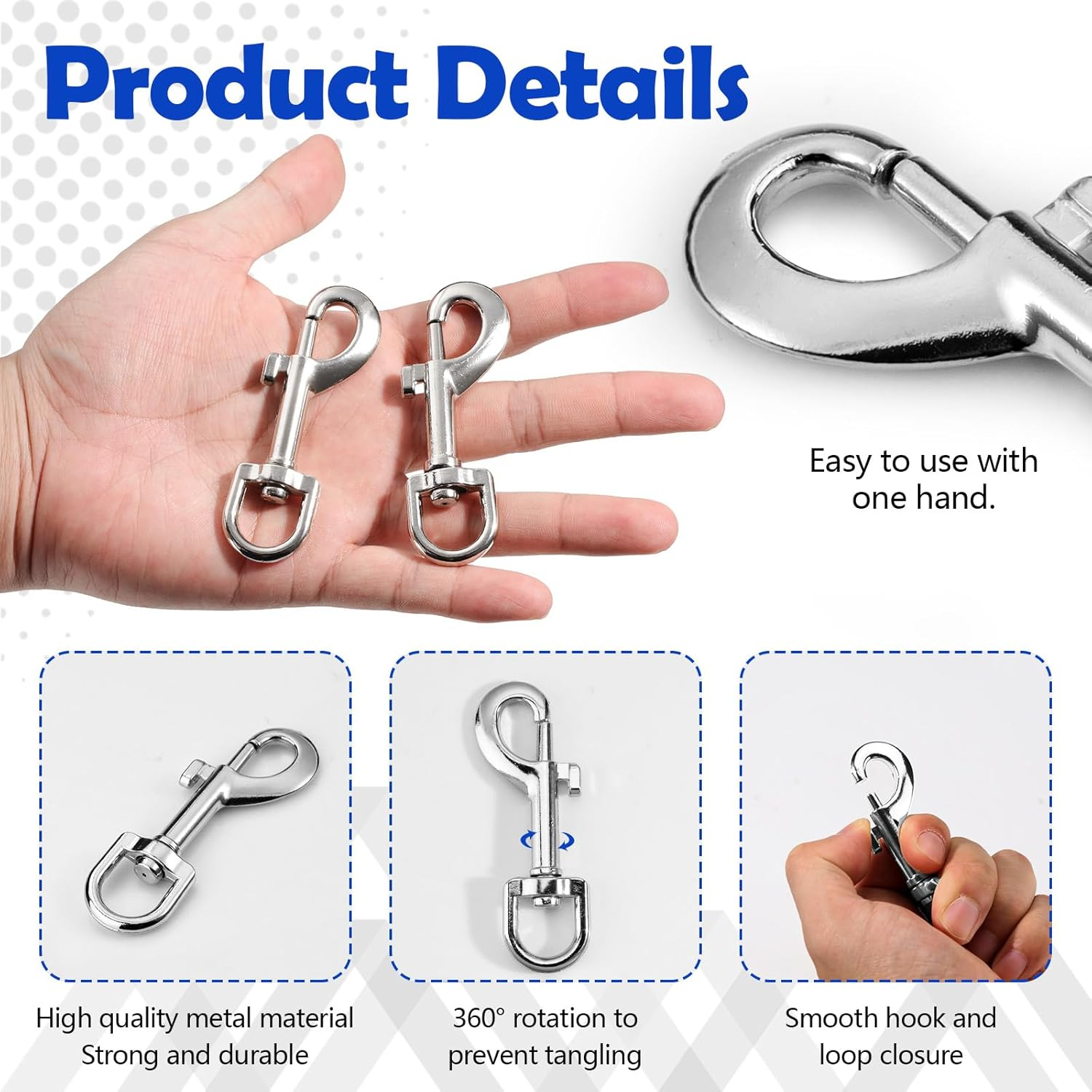 10Pcs Swivel Snap Hooks, Heavy Duty Metal Flag Clips for Flagpole Rope, Dog Leash Clip Collar Hardware, Clasp for Pet Leash, Key Chain, 3.1X0.6In image number 3