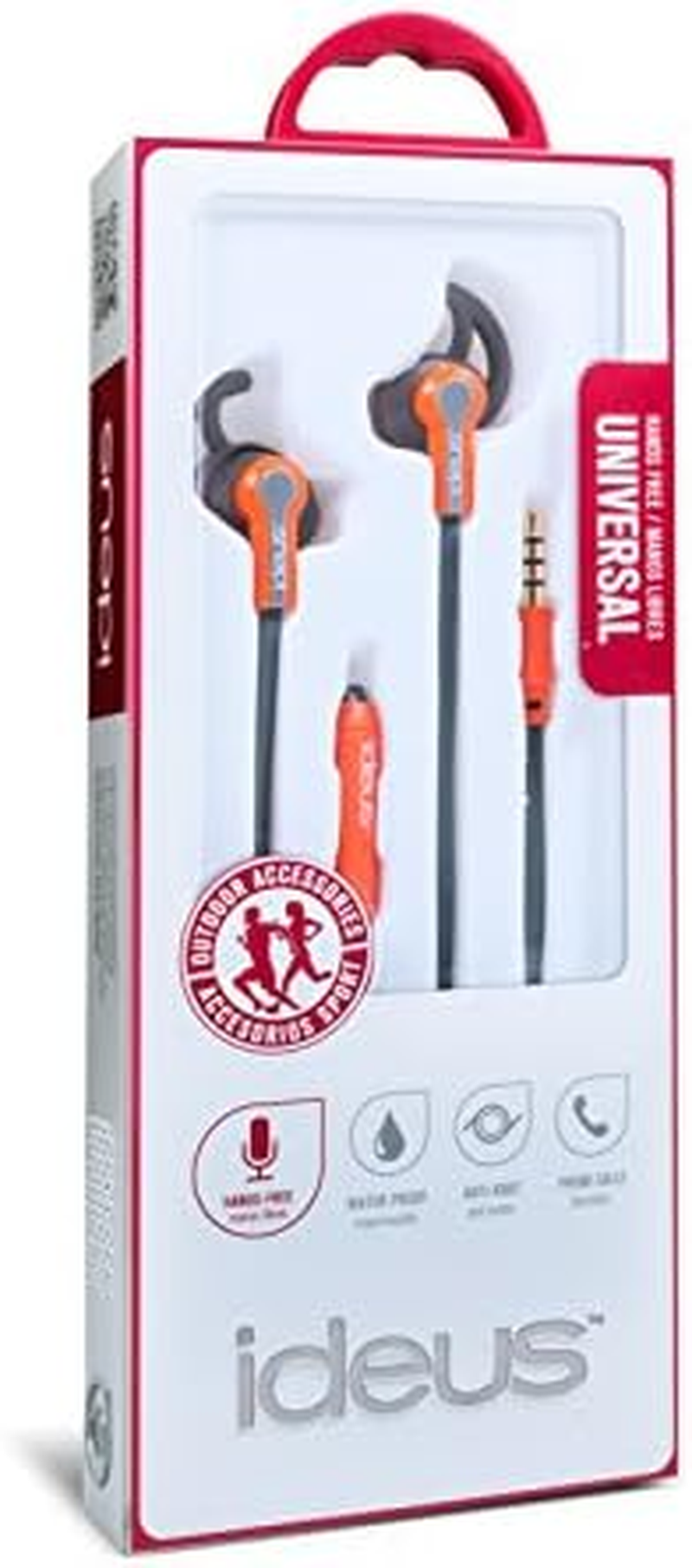 Ideus PHFSPORT100OR Waterproof Splashproof Sports Earbuds Microphone Orange image number 2