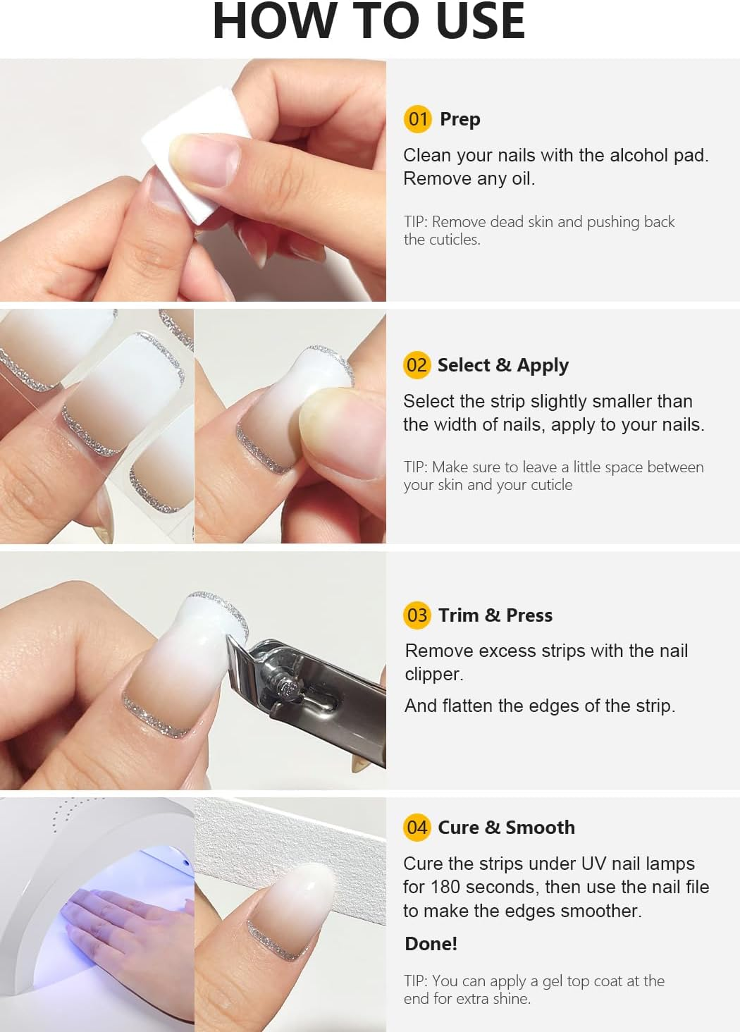 Semi Cured Gel Nail Strips (Baby Blue), 20 Pcs Gel Nail Wraps, Stickers, UV Light Required, Salon Quality, Long Lasting (Pink Nude Cat Eye) image number 4