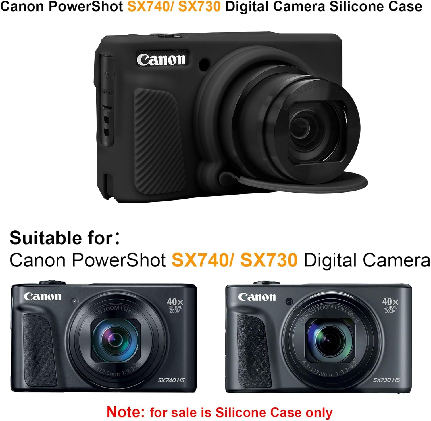 Elonbo SX740 SX730 Camera Case, Soft Silicone Case for Canon Powershot SX740/SX730 HS Camera, Lightweight Skin Rubber Protective Cover for SX740 SX730 with Removable Lens Cover, Black - Black image number 6