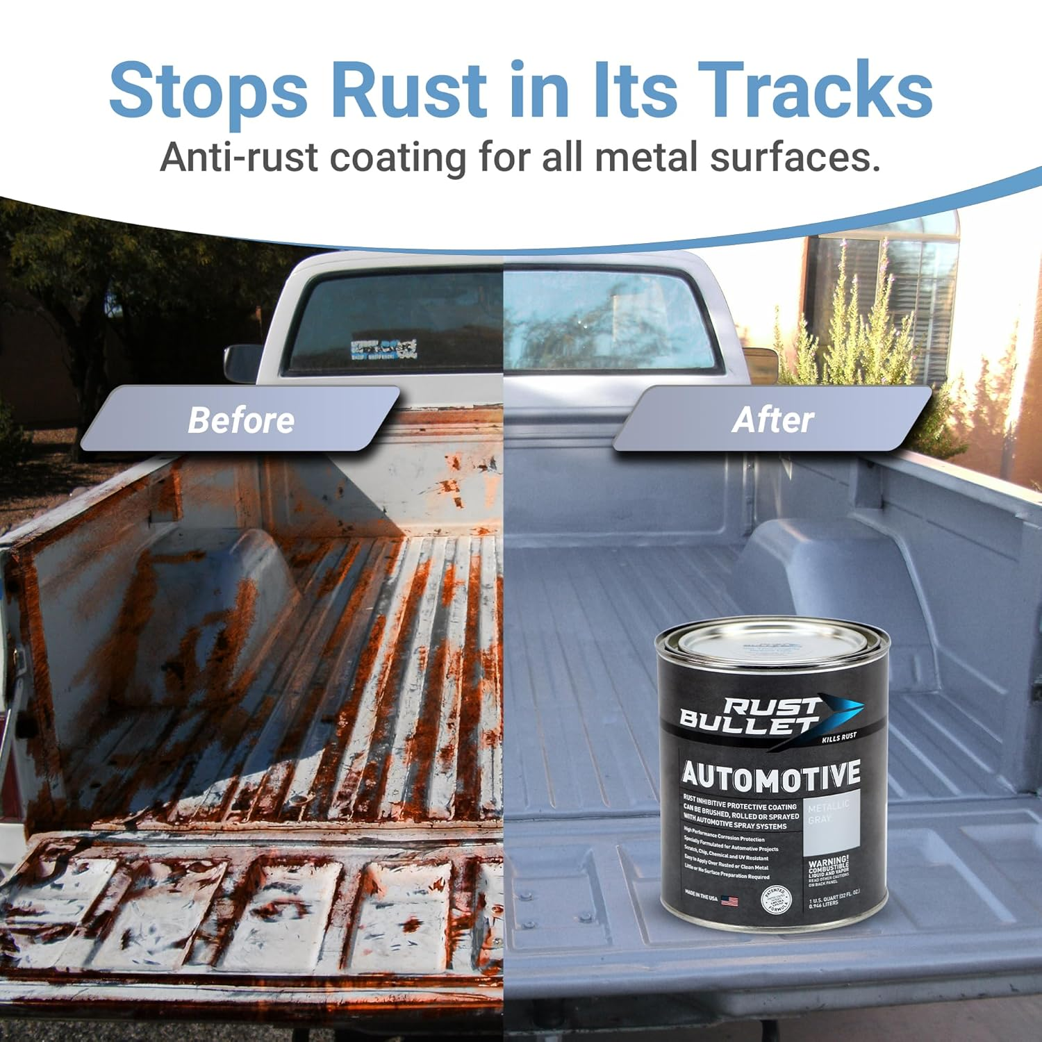RUST BULLET Automotive - Metallic Gray - 1 Quart - Rust Inhibitor & Protective Coating for Cars, Trucks, & Metal Surfaces, UV Resistant, No Topcoat Needed image number 6