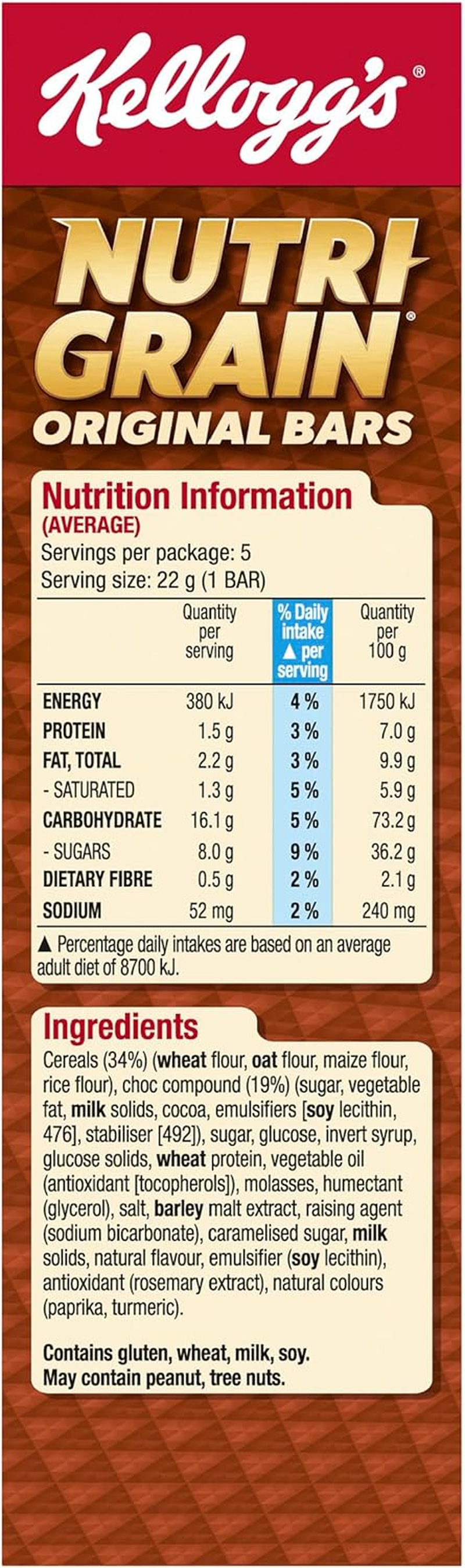 Kellogg'S Nutri-Grain Original Cereal Snack Bars, 5 X 22G image number 4